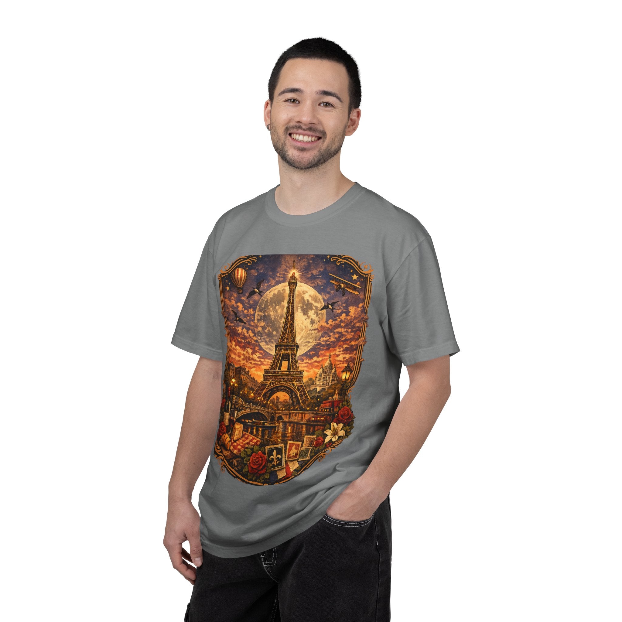 Eiffel Tower Paris Vintage Travel T-Shirt — Moonlit Scenic Souvenir Tee
