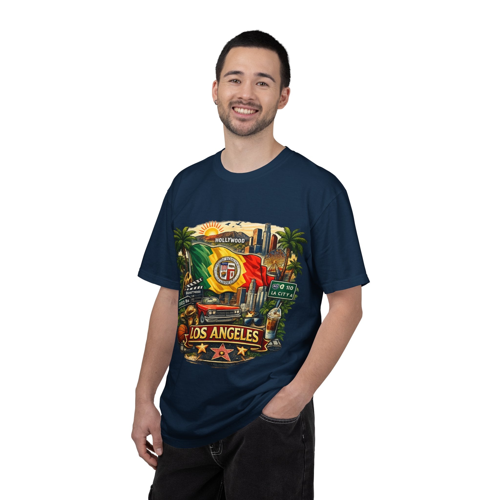 Los Angeles Vintage Graphic T-Shirt — LA Cityscape & Palm Trees Design