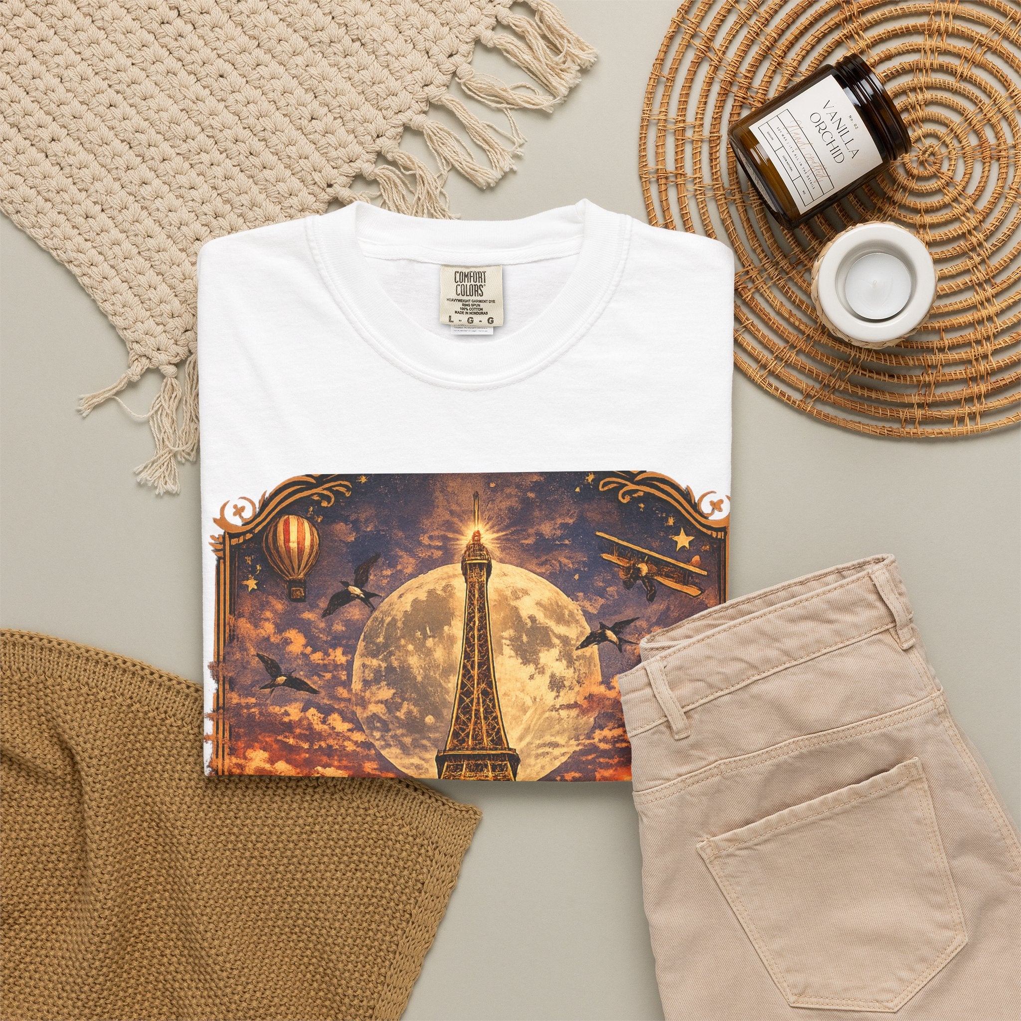 Eiffel Tower Paris Vintage Travel T-Shirt — Moonlit Scenic Souvenir Tee