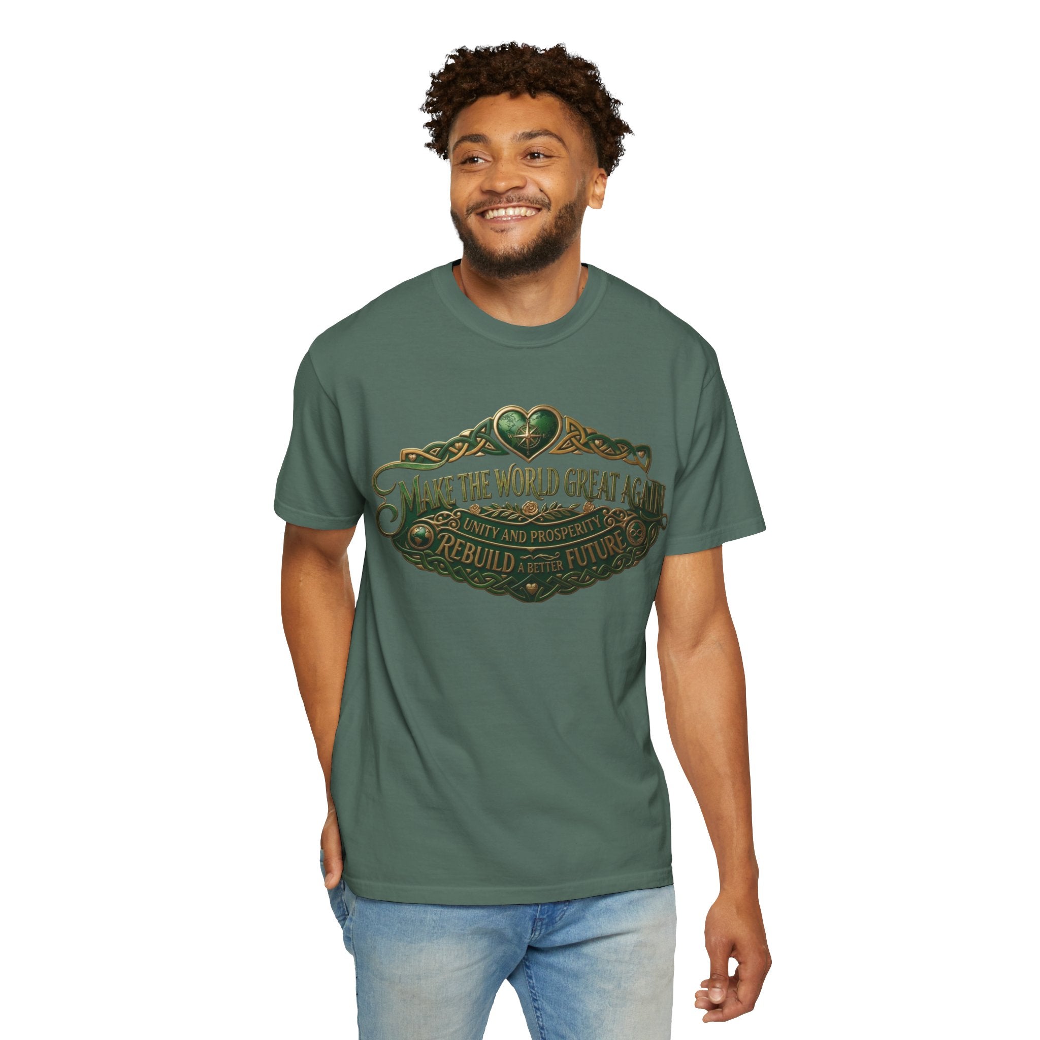 T-Shirt — 'Make the World Great Again' Vintage Green Crest Tee