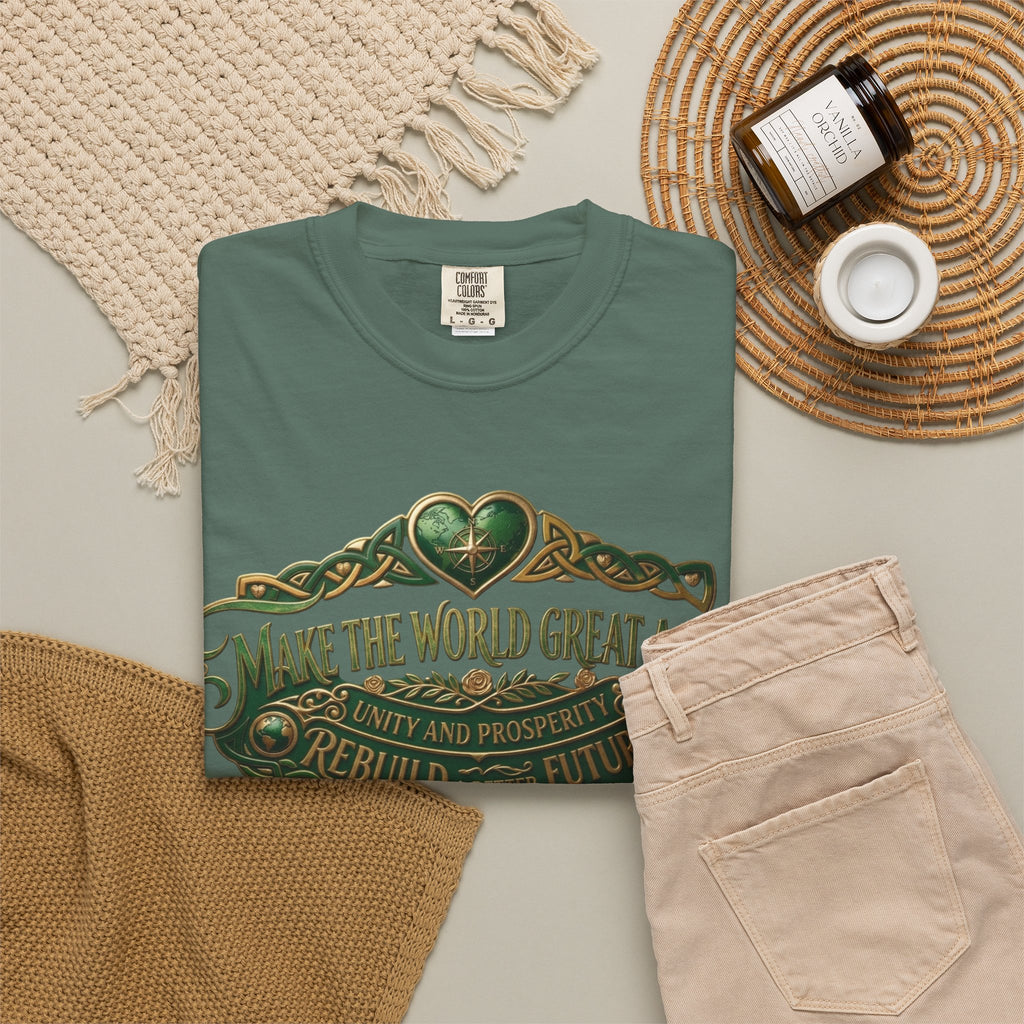 T-Shirt — 'Make the World Great Again' Vintage Green Crest Tee