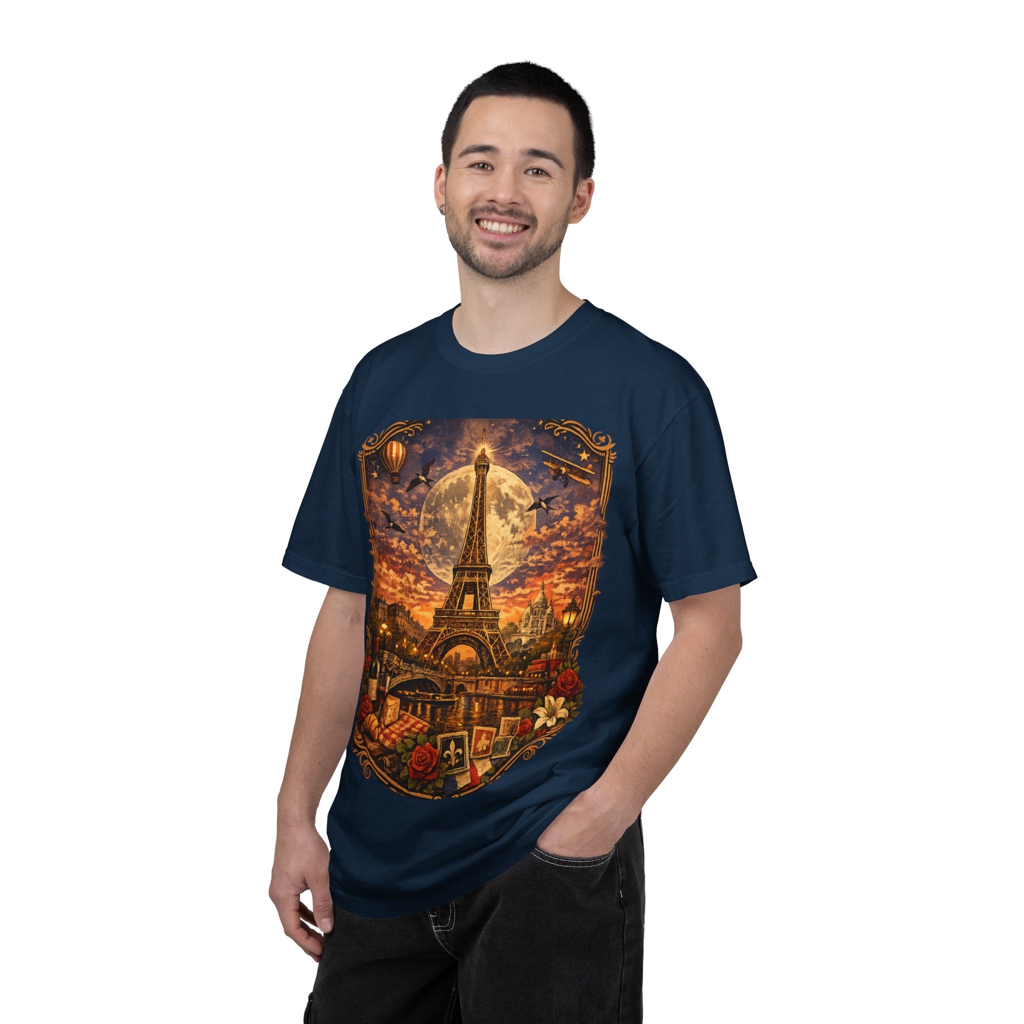 Eiffel Tower Paris Vintage Travel T-Shirt — Moonlit Scenic Souvenir Tee