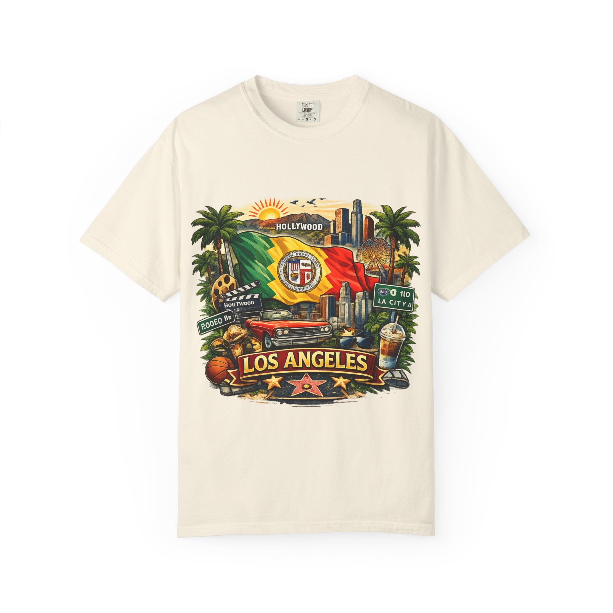 Los Angeles Vintage Graphic T-Shirt — LA Cityscape & Palm Trees Design