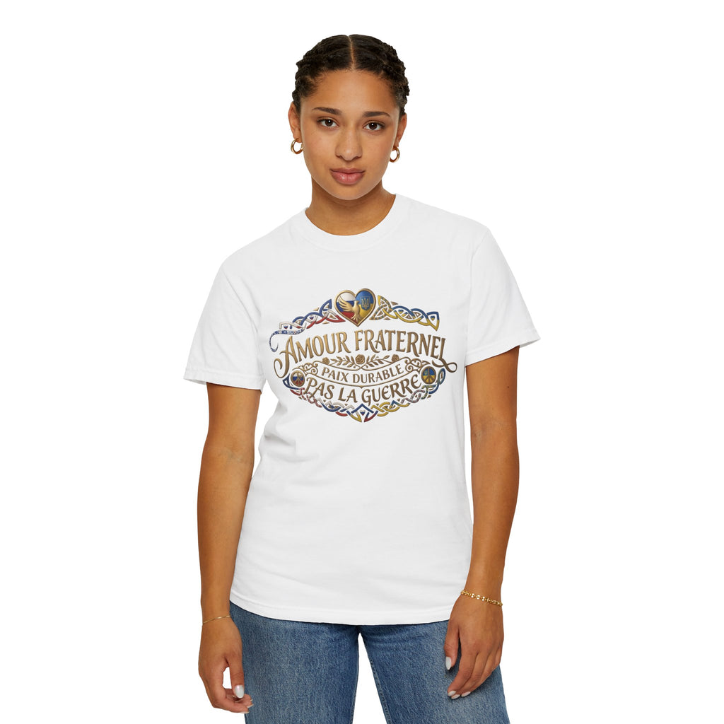 T-Shirt — Amour Fraternel "Paix Durable Pas La Guerre" Vintage Heart Peace Design