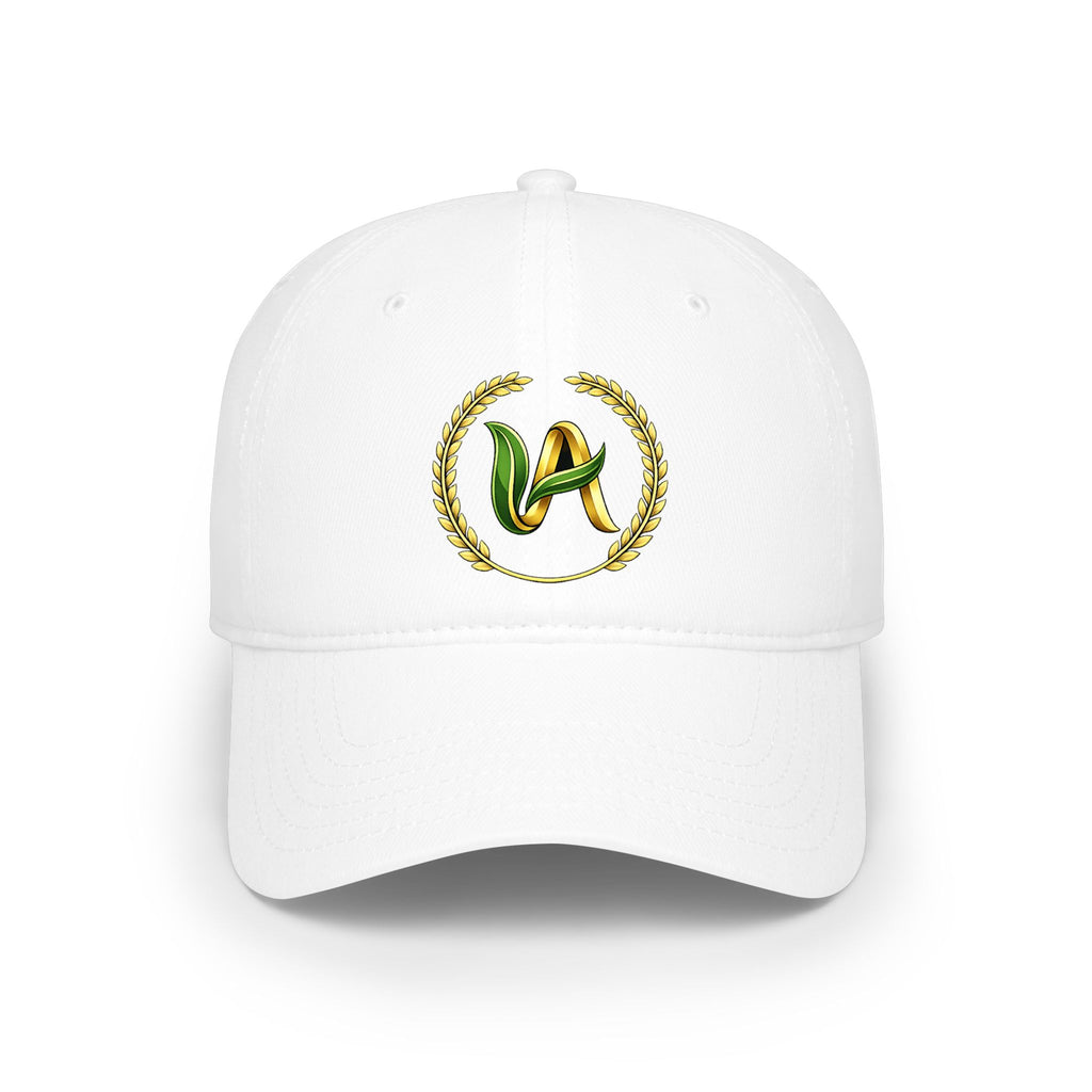 Red Low-Profile Baseball Cap with Golden Laurel & Leaf Embroidery