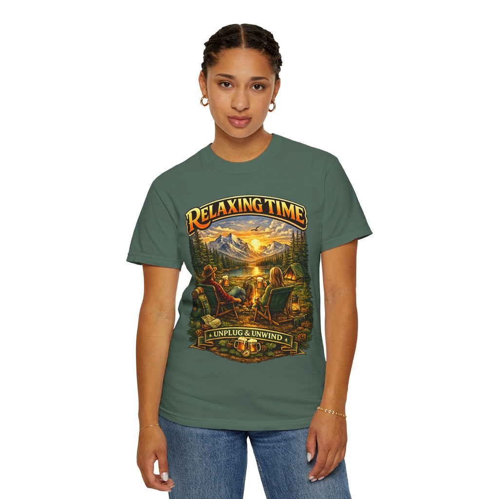 Relaxing Time T-Shirt — "Unplug & Unwind" Camping Graphic Tee