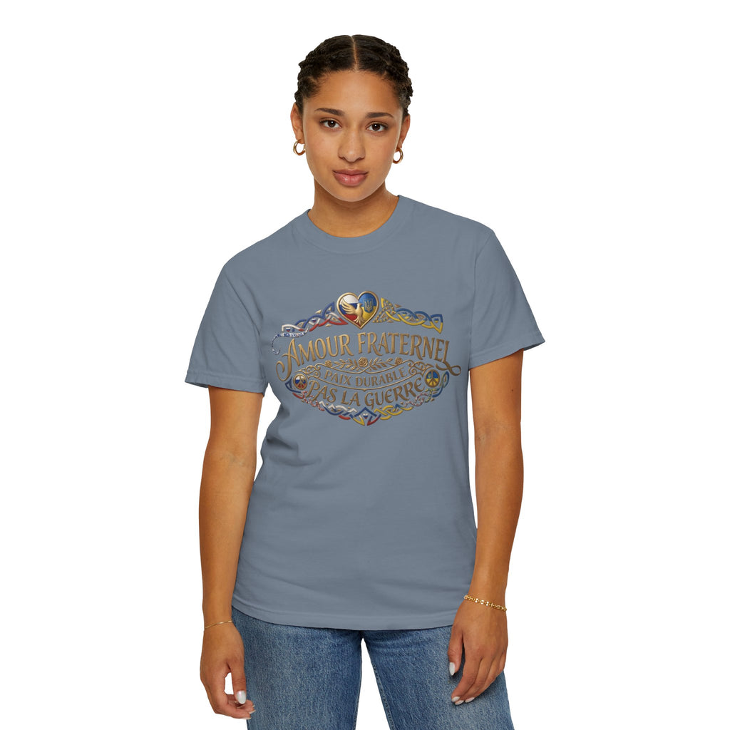 T-Shirt — Amour Fraternel "Paix Durable Pas La Guerre" Vintage Heart Peace Design
