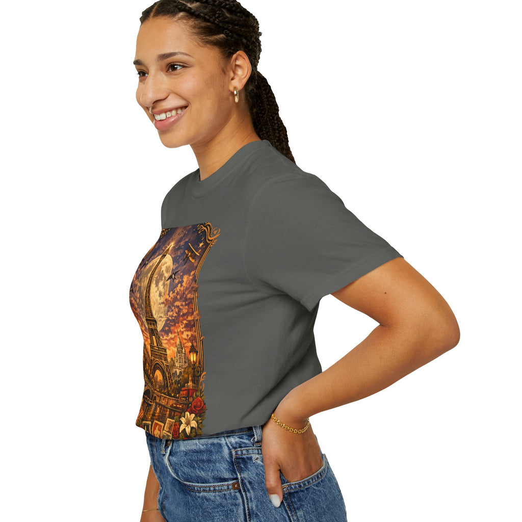 Eiffel Tower Paris Vintage Travel T-Shirt — Moonlit Scenic Souvenir Tee