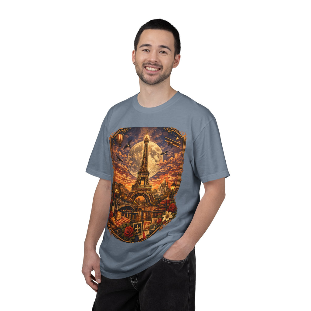 Eiffel Tower Paris Vintage Travel T-Shirt — Moonlit Scenic Souvenir Tee
