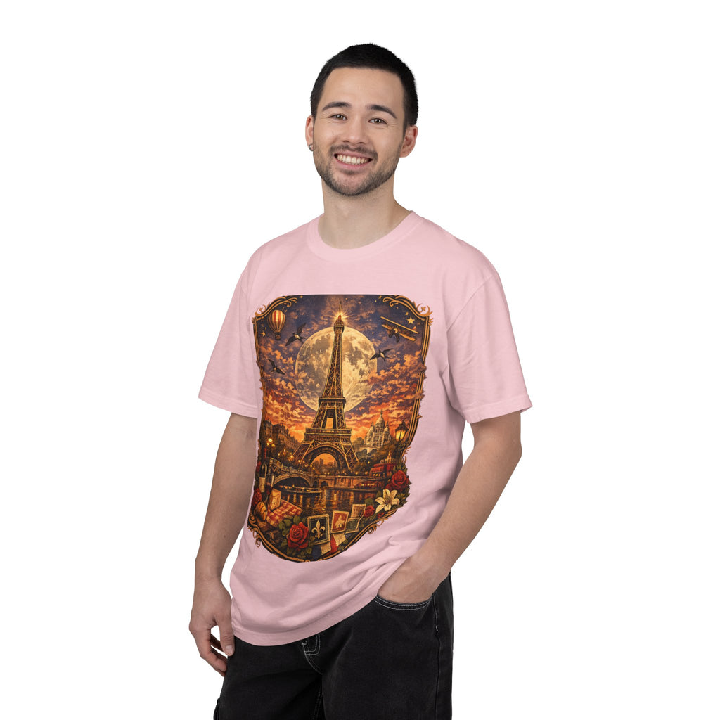 Eiffel Tower Paris Vintage Travel T-Shirt — Moonlit Scenic Souvenir Tee