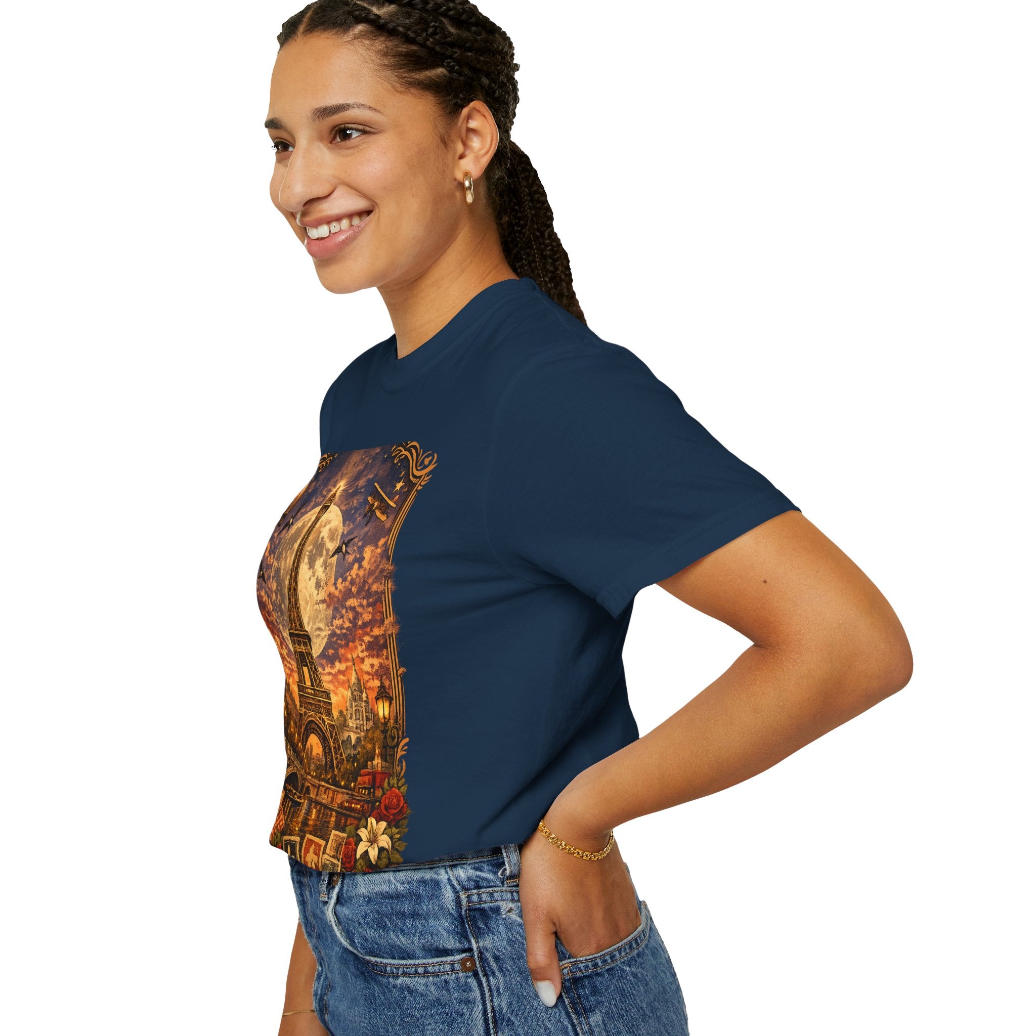 Eiffel Tower Paris Vintage Travel T-Shirt — Moonlit Scenic Souvenir Tee