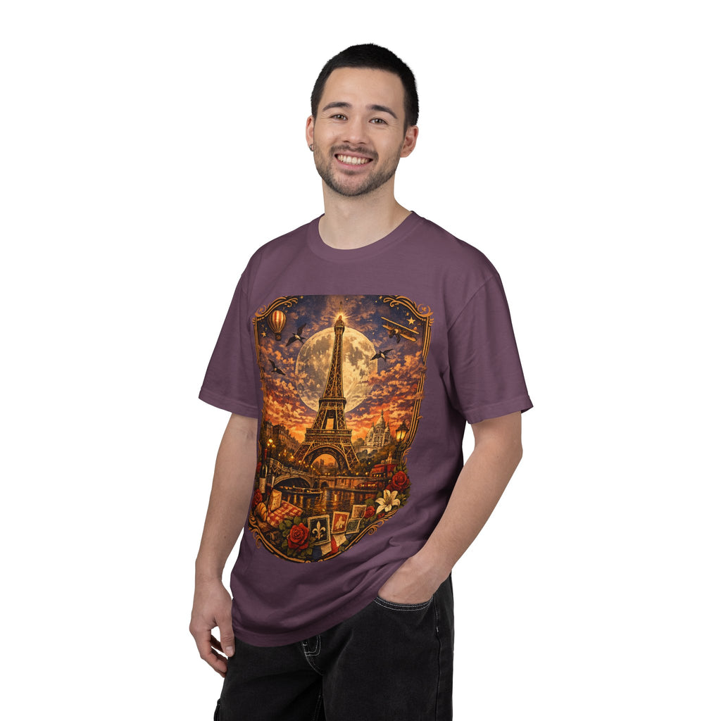 Eiffel Tower Paris Vintage Travel T-Shirt — Moonlit Scenic Souvenir Tee