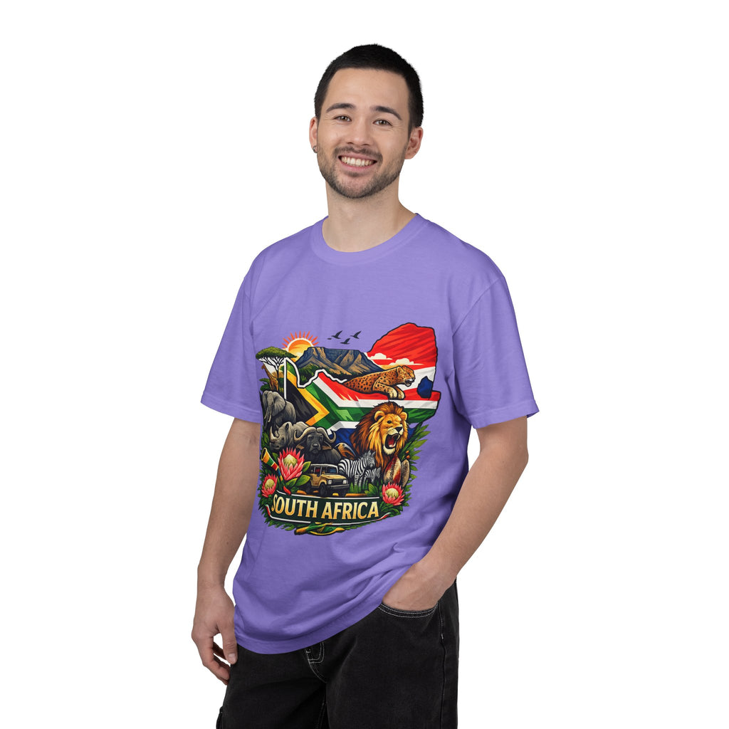 South Africa Wildlife Graphic T-Shirt — Lion, Rhino & Protea Design