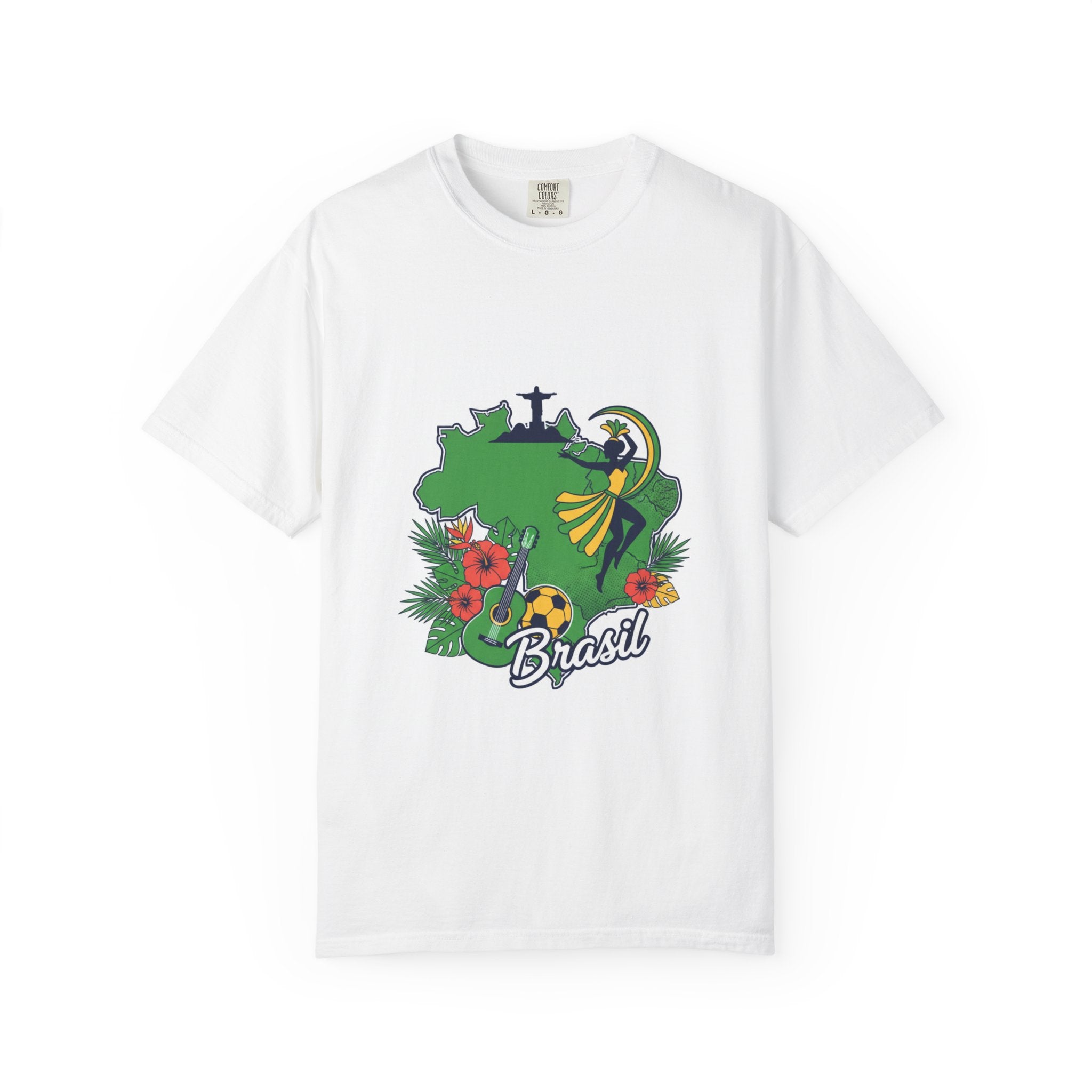Brazil Map T-Shirt — Brasil Carnival Floral Design with Christ the Redeemer