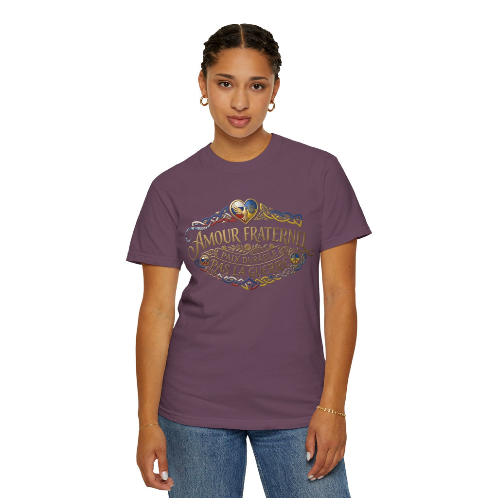 T-Shirt — Amour Fraternel "Paix Durable Pas La Guerre" Vintage Heart Peace Design