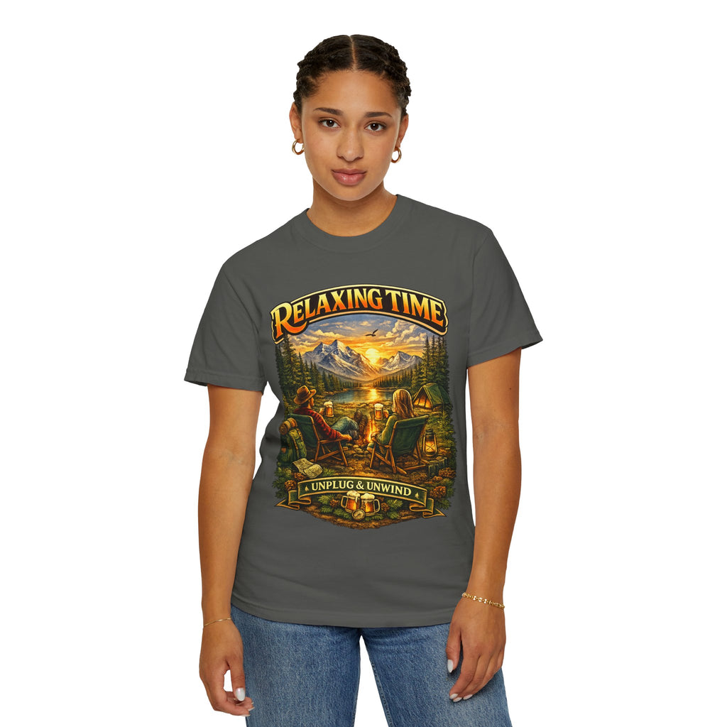 Relaxing Time T-Shirt — "Unplug & Unwind" Camping Graphic Tee
