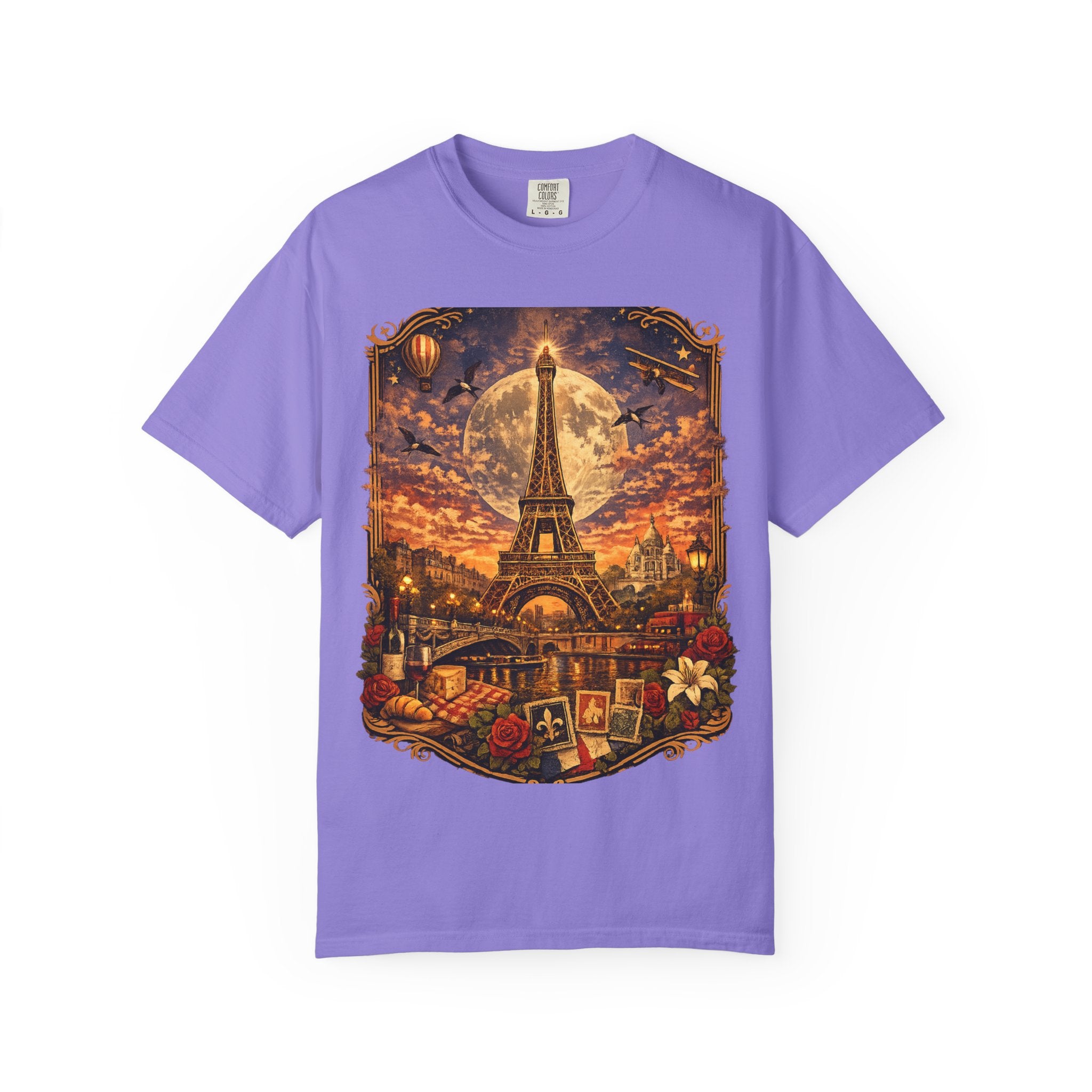 Eiffel Tower Paris Vintage Travel T-Shirt — Moonlit Scenic Souvenir Tee