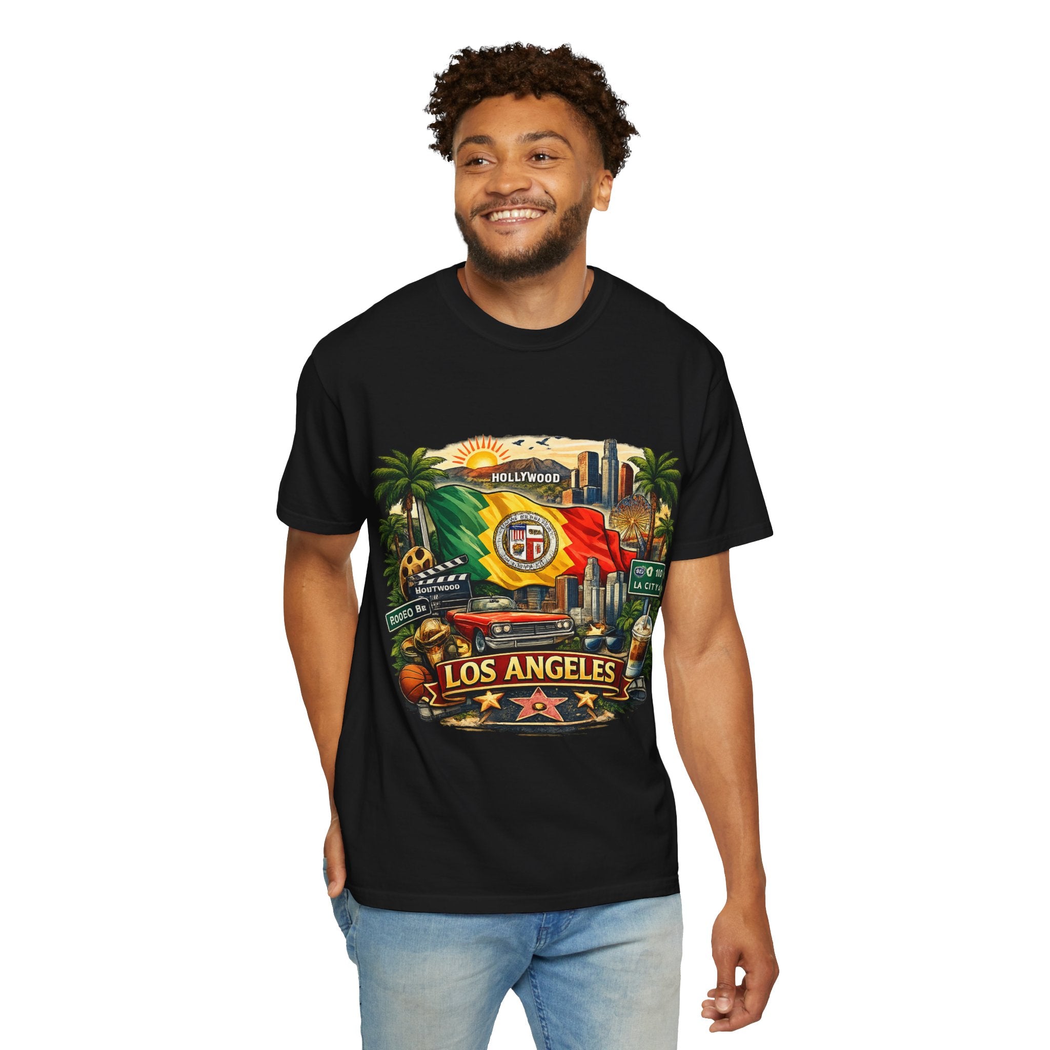 Los Angeles Vintage Graphic T-Shirt — LA Cityscape & Palm Trees Design
