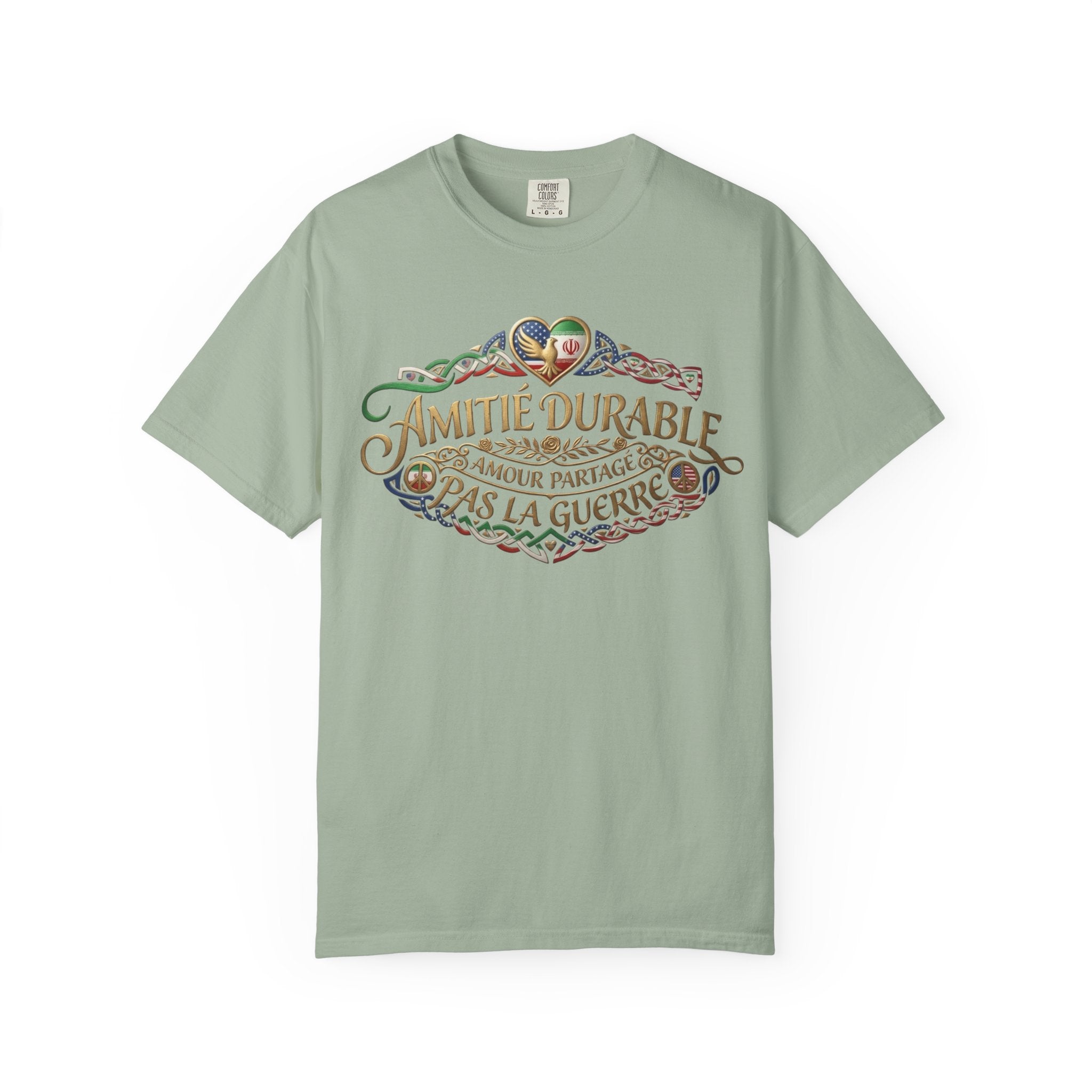 T-Shirt — "Amitié Durable, Amour Partagé, Pas la Guerre" Vintage Peace Heart Design