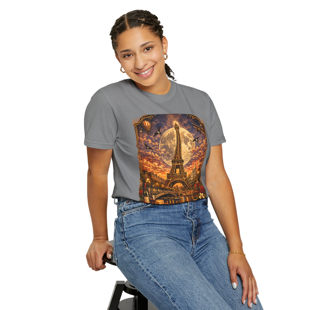 Eiffel Tower Paris Vintage Travel T-Shirt — Moonlit Scenic Souvenir Tee