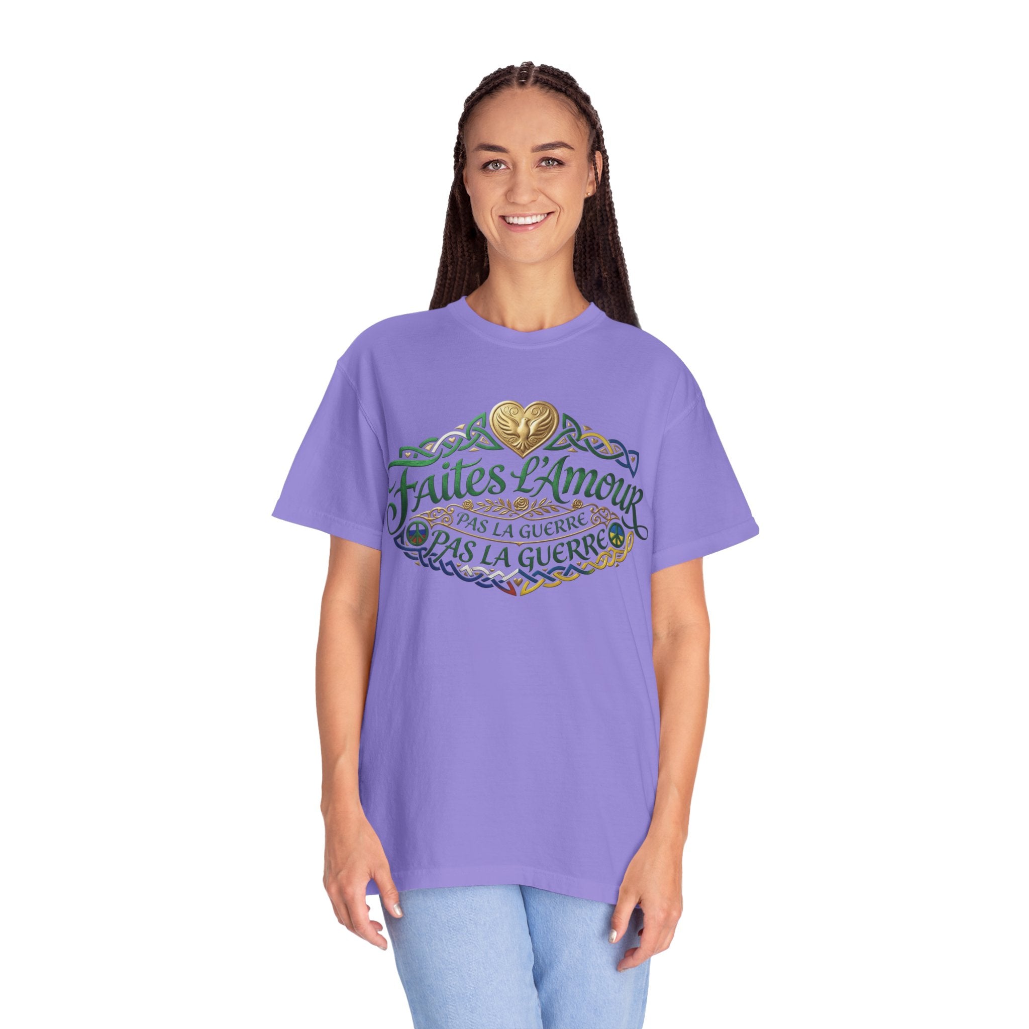 T-Shirt — Faites L'Amour Pas La Guerre Floral Script Graphic Tee
