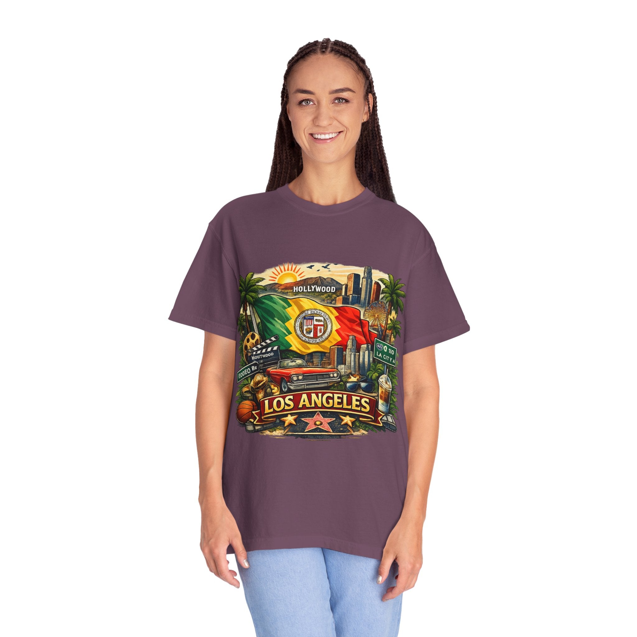 Los Angeles Vintage Graphic T-Shirt — LA Cityscape & Palm Trees Design
