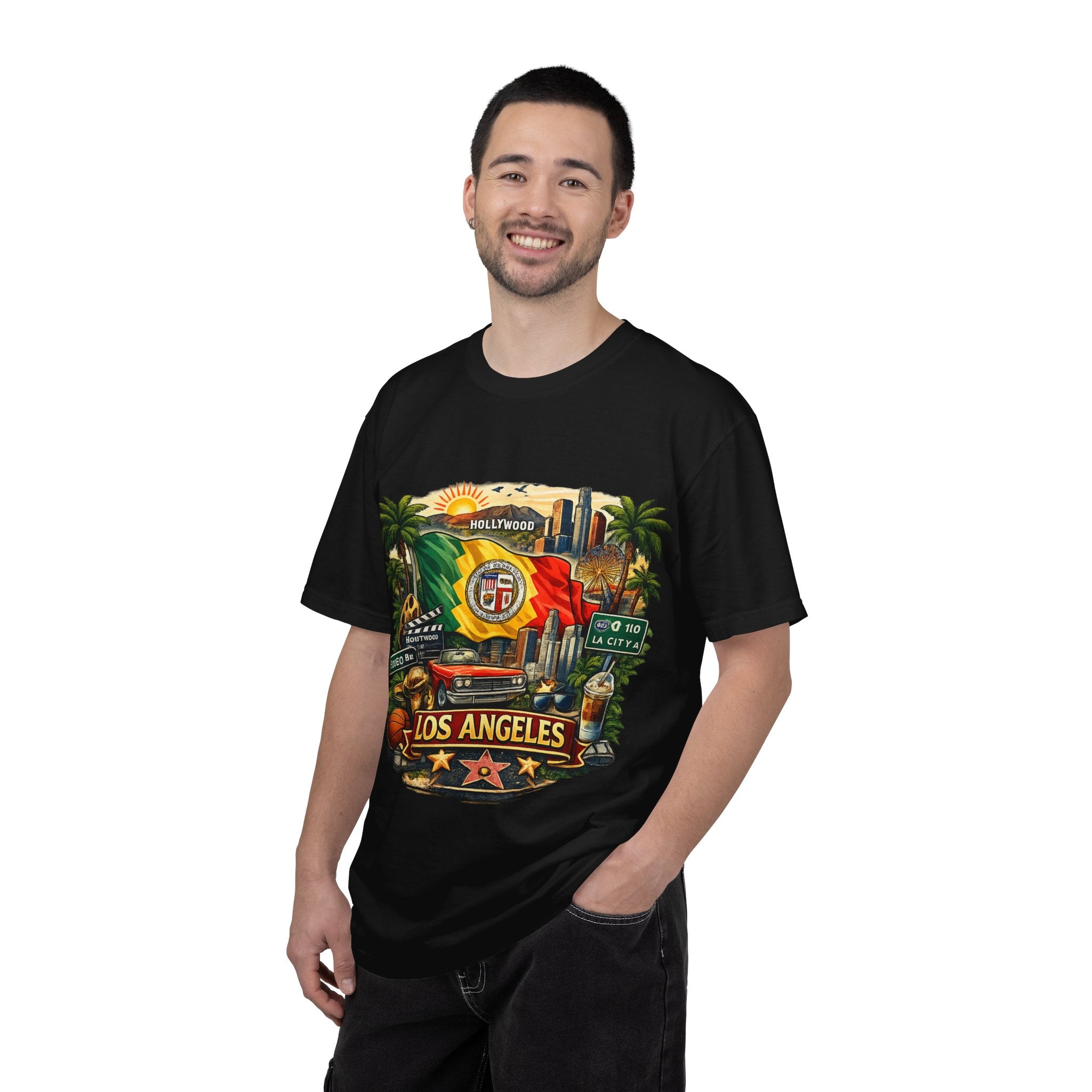 Los Angeles Vintage Graphic T-Shirt — LA Cityscape & Palm Trees Design