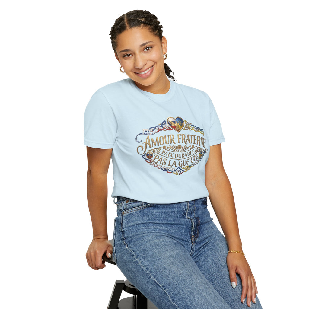T-Shirt — Amour Fraternel "Paix Durable Pas La Guerre" Vintage Heart Peace Design