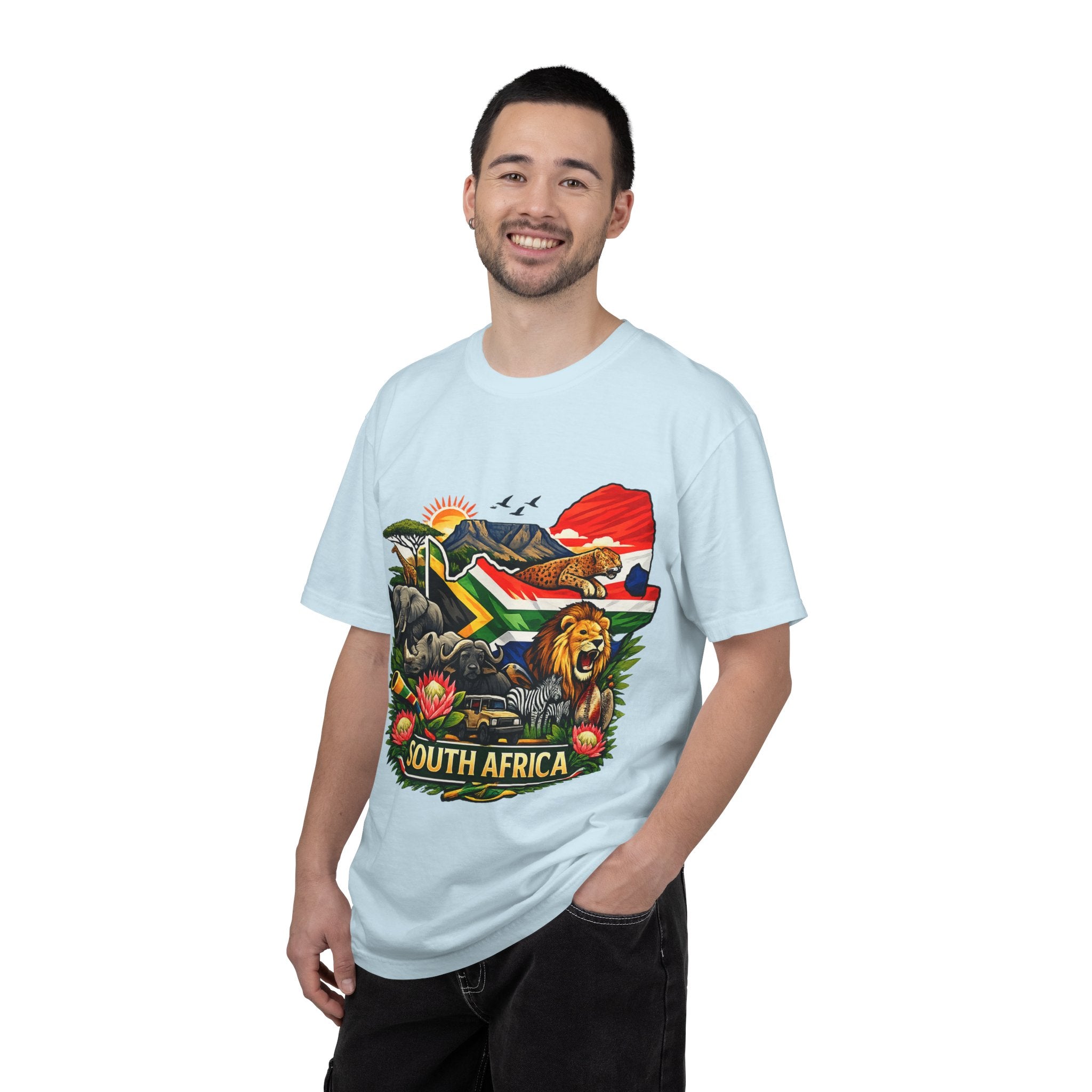South Africa Wildlife Graphic T-Shirt — Lion, Rhino & Protea Design