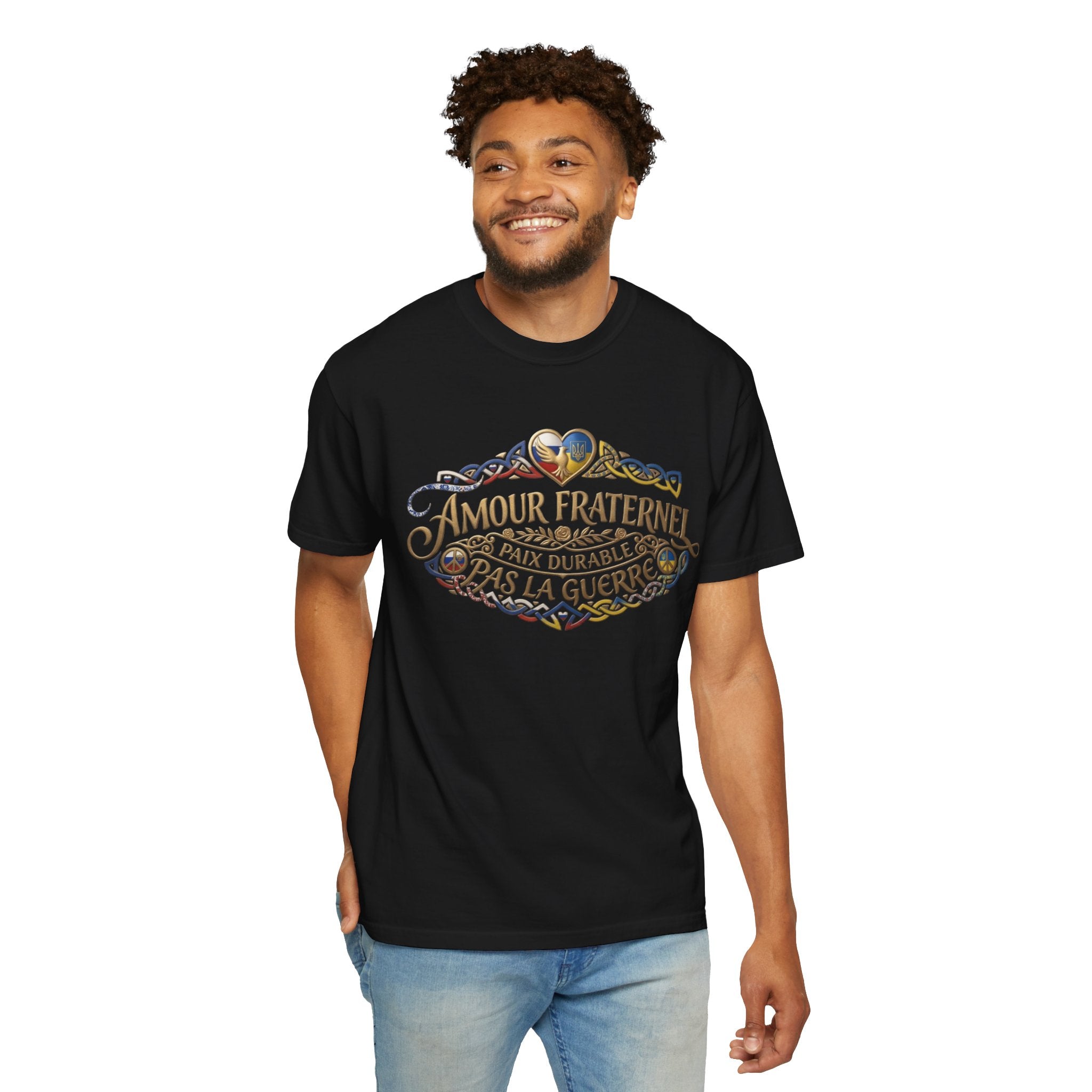 T-Shirt — Amour Fraternel "Paix Durable Pas La Guerre" Vintage Heart Peace Design