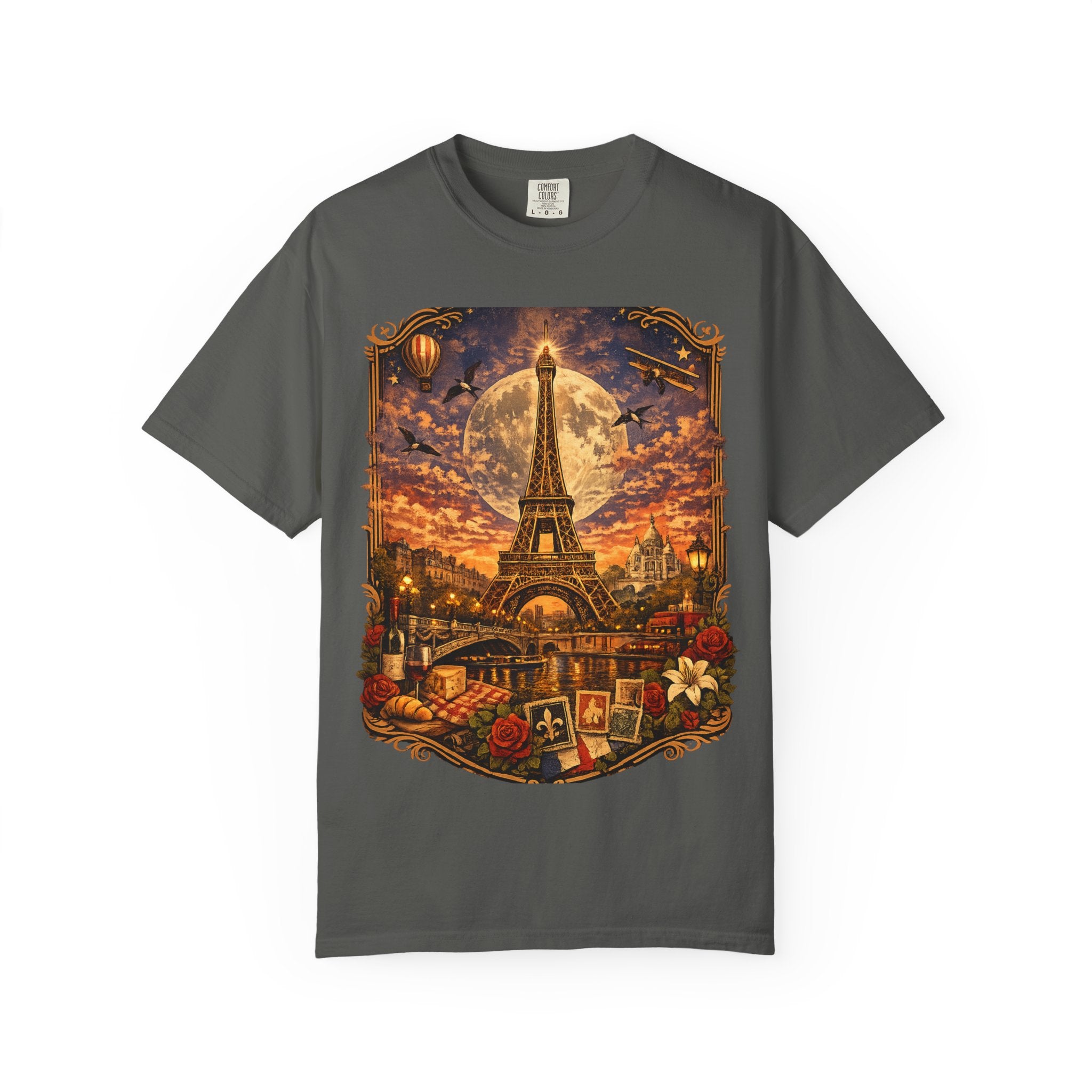 Eiffel Tower Paris Vintage Travel T-Shirt — Moonlit Scenic Souvenir Tee