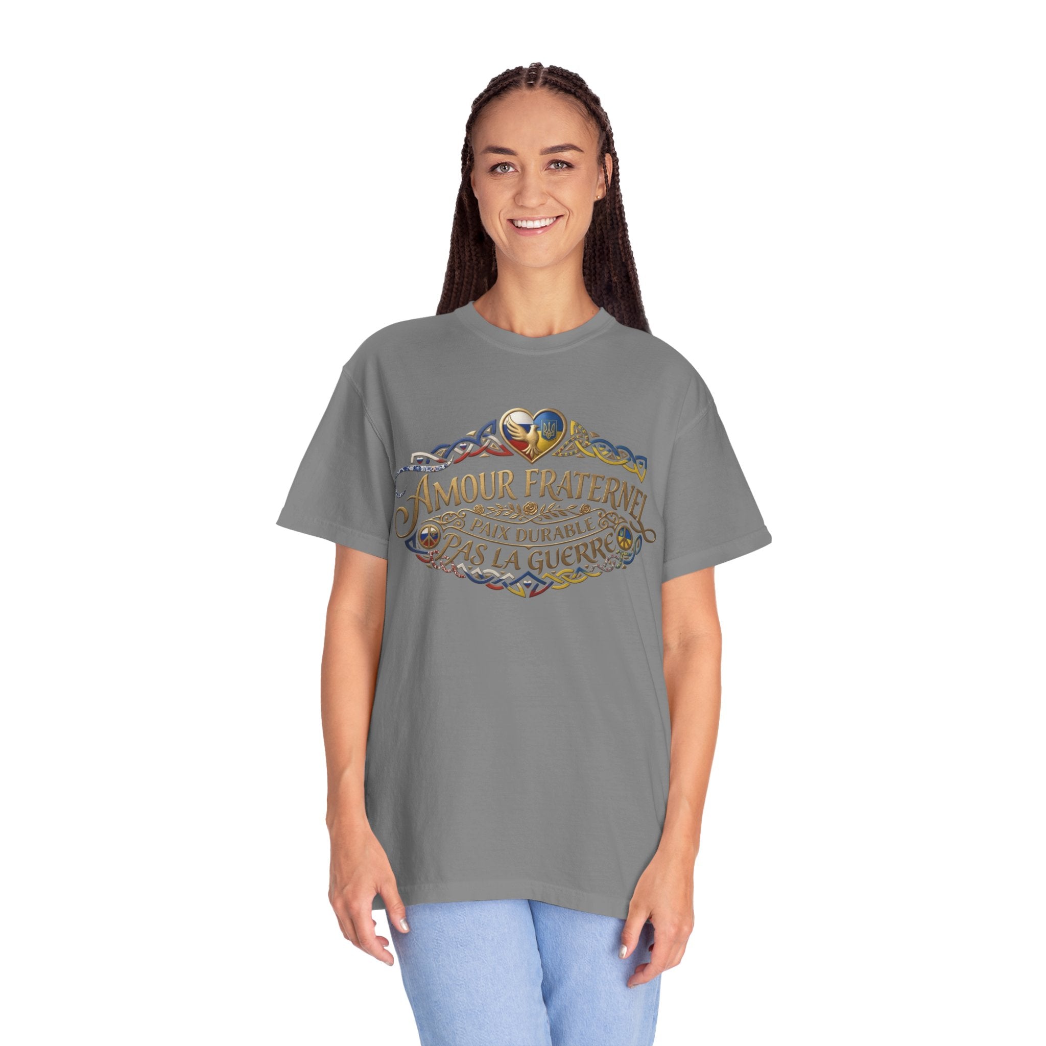 T-Shirt — Amour Fraternel "Paix Durable Pas La Guerre" Vintage Heart Peace Design