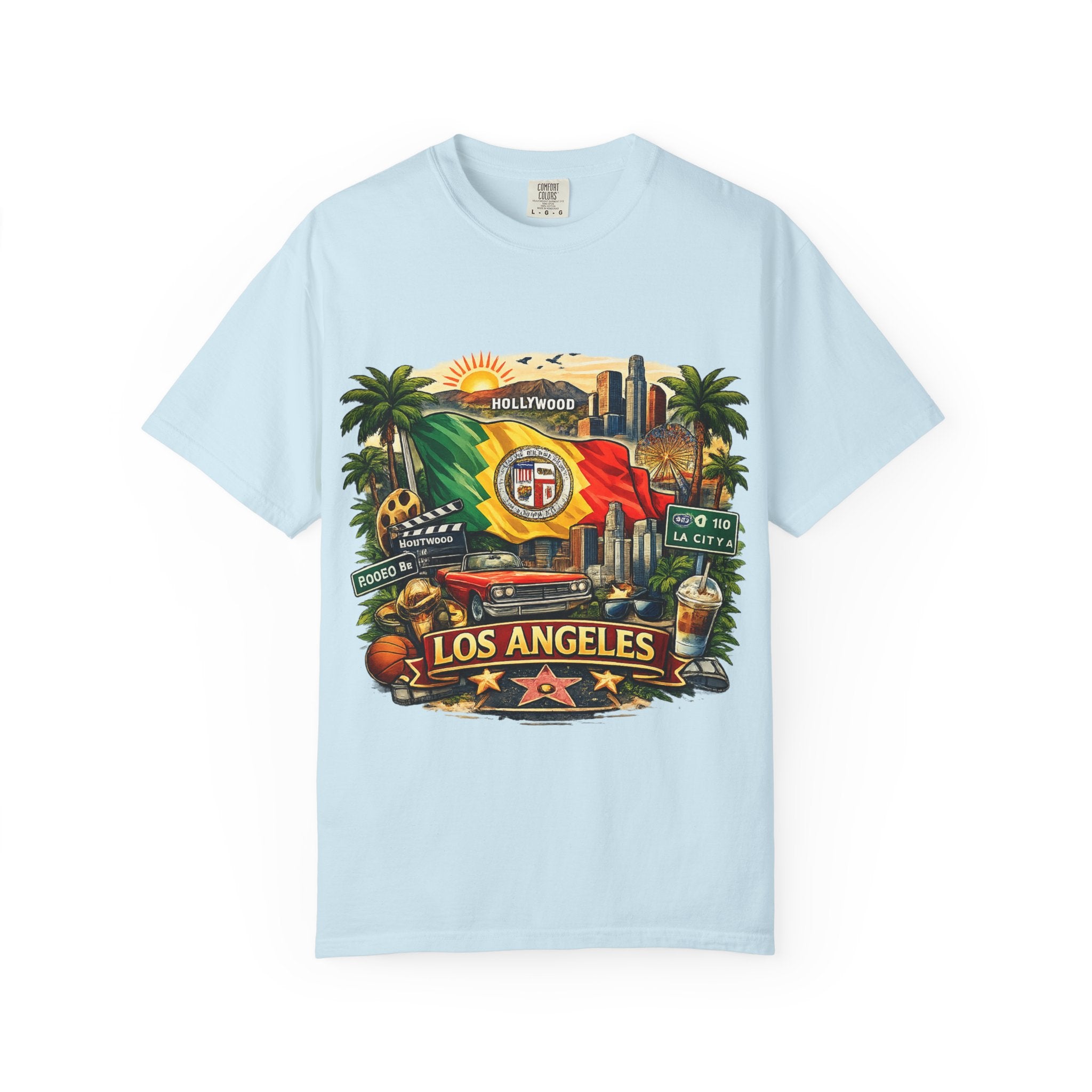 Los Angeles Vintage Graphic T-Shirt — LA Cityscape & Palm Trees Design