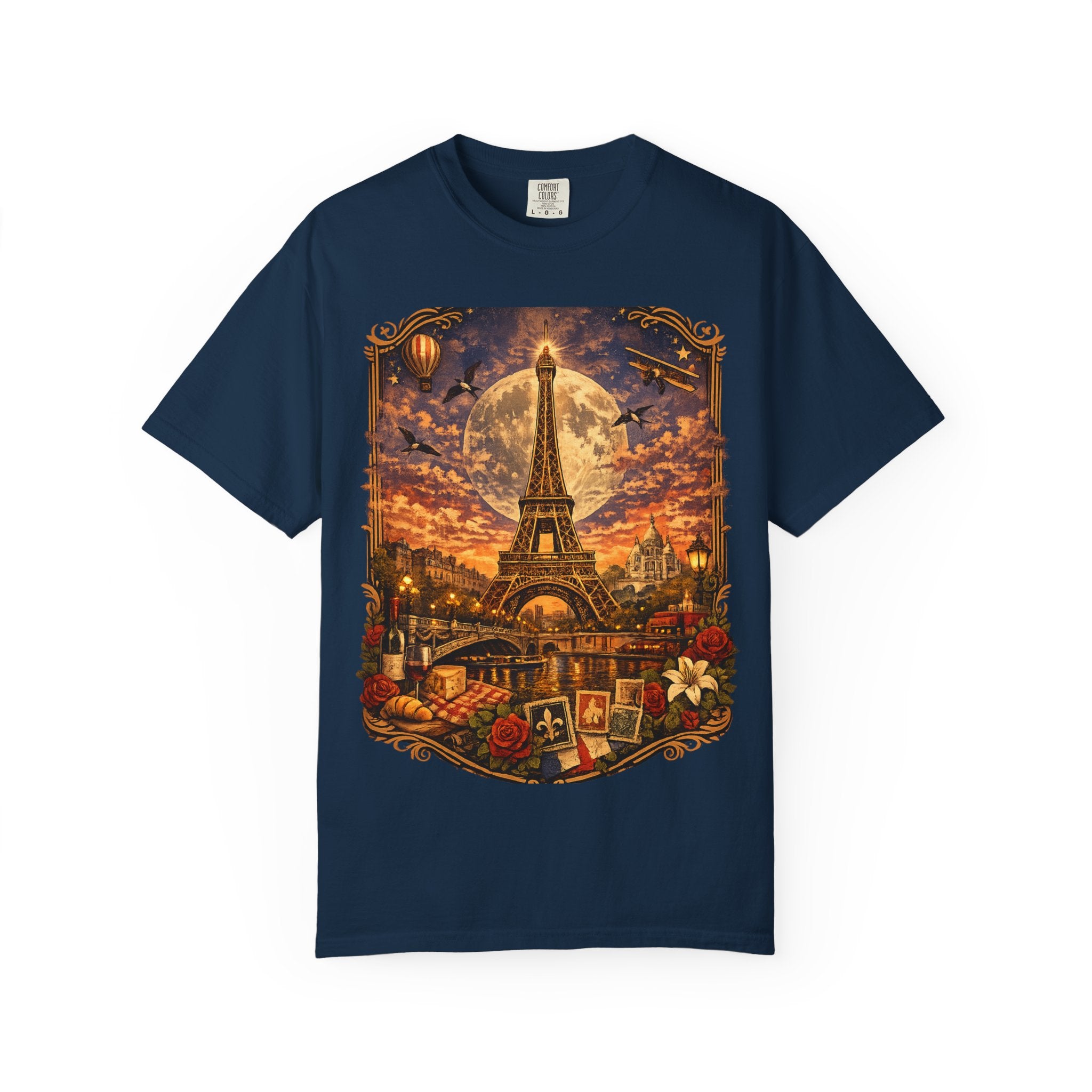 Eiffel Tower Paris Vintage Travel T-Shirt — Moonlit Scenic Souvenir Tee