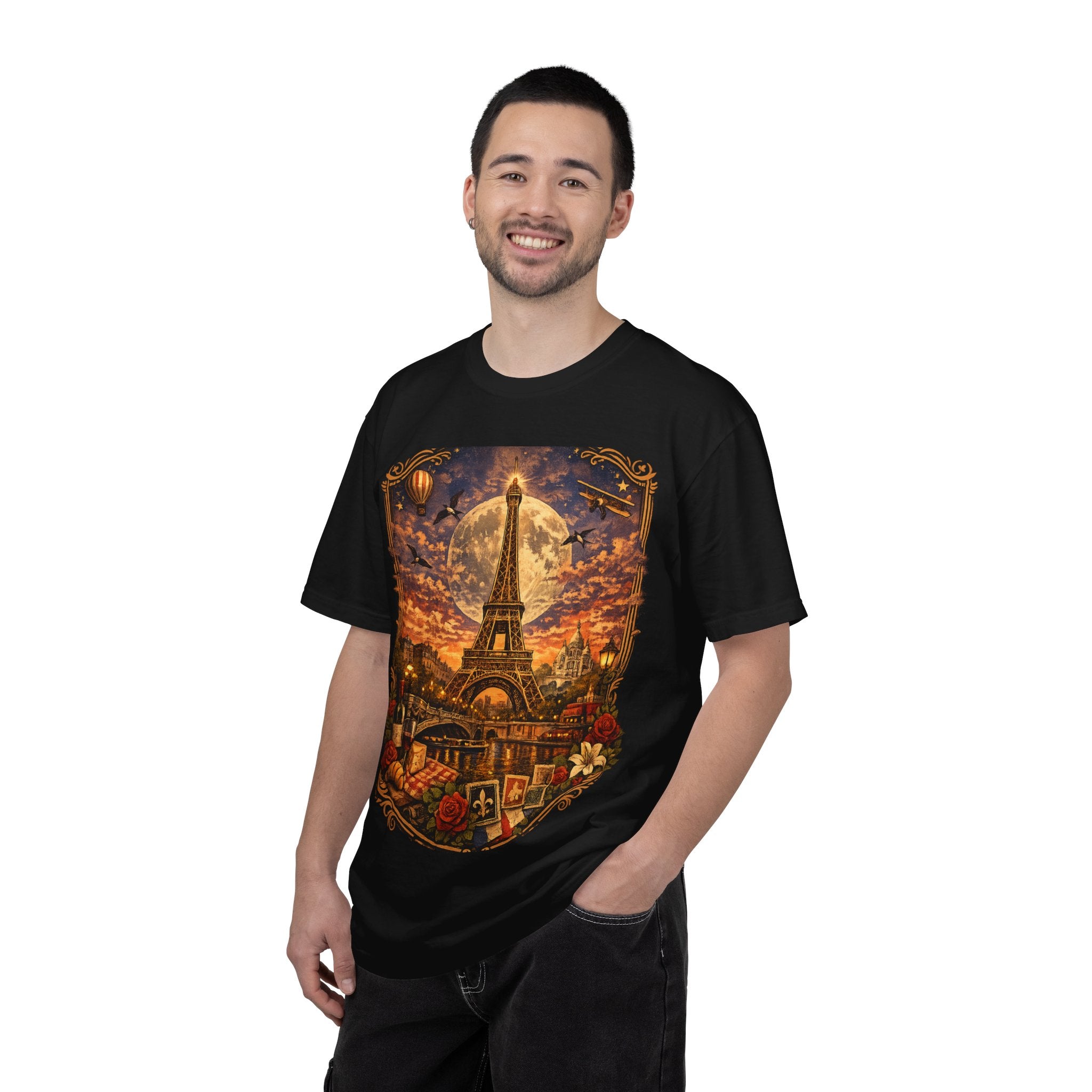 Eiffel Tower Paris Vintage Travel T-Shirt — Moonlit Scenic Souvenir Tee