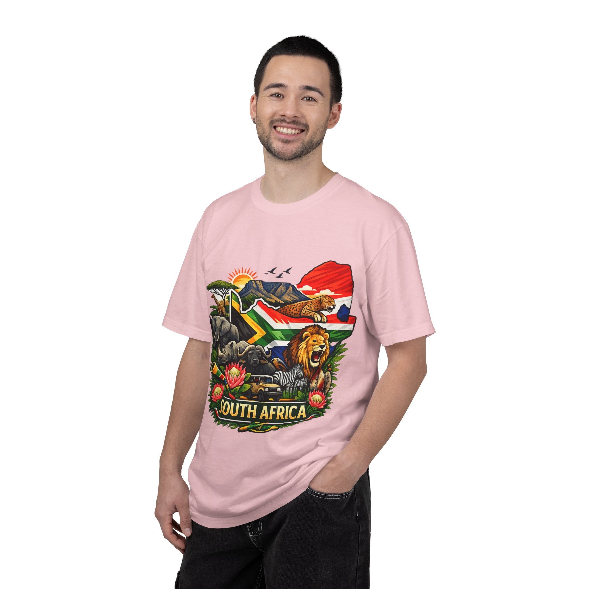 South Africa Wildlife Graphic T-Shirt — Lion, Rhino & Protea Design