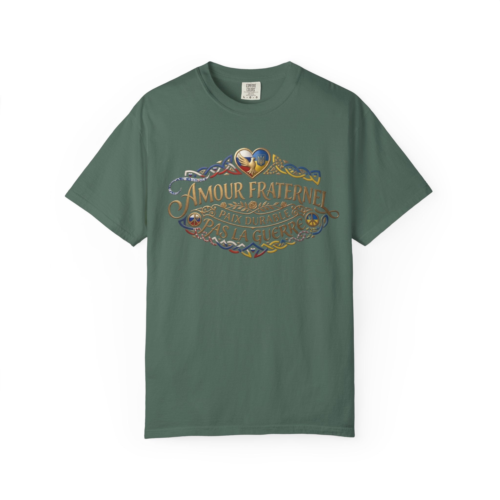 T-Shirt — Amour Fraternel "Paix Durable Pas La Guerre" Vintage Heart Peace Design
