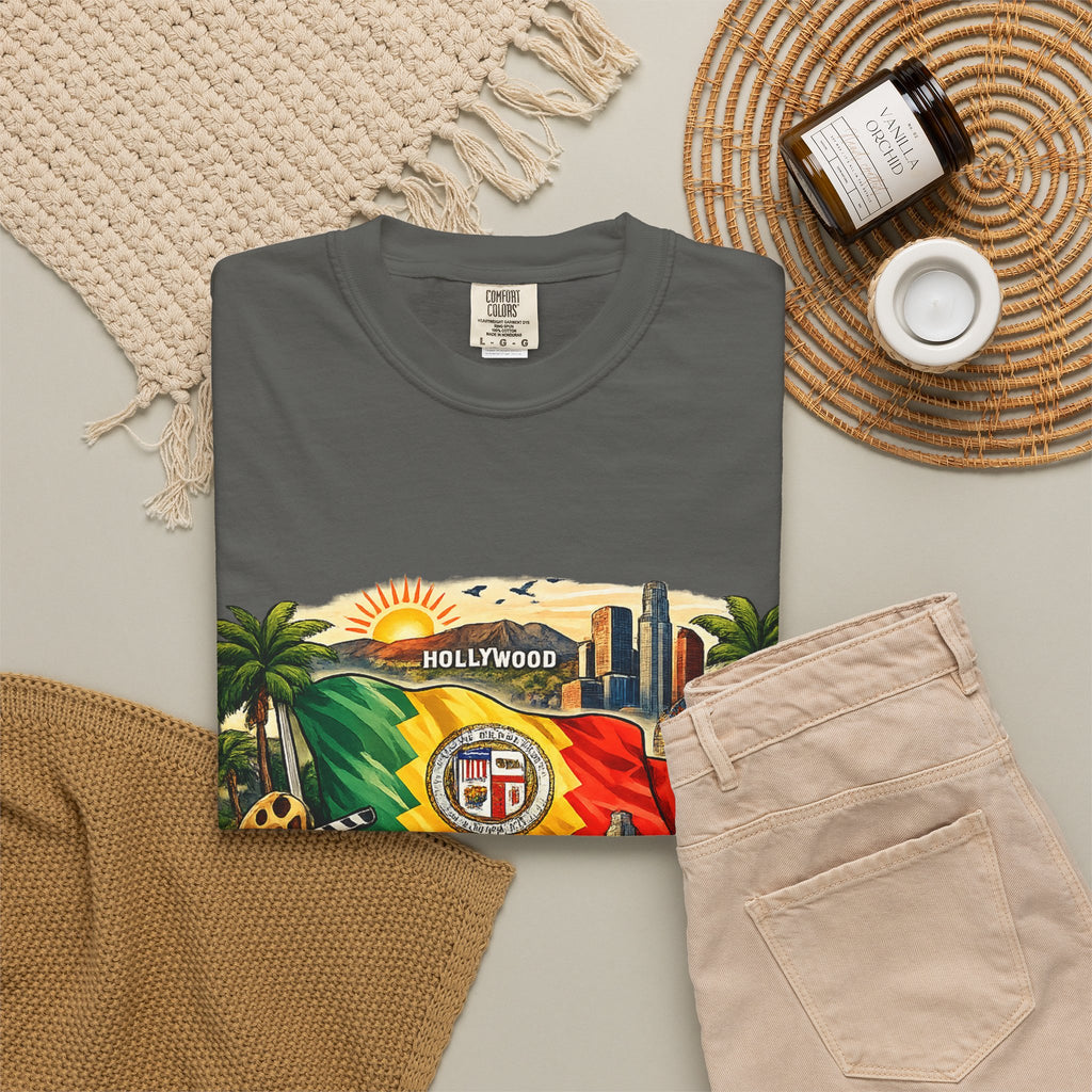 Los Angeles Vintage Graphic T-Shirt — LA Cityscape & Palm Trees Design