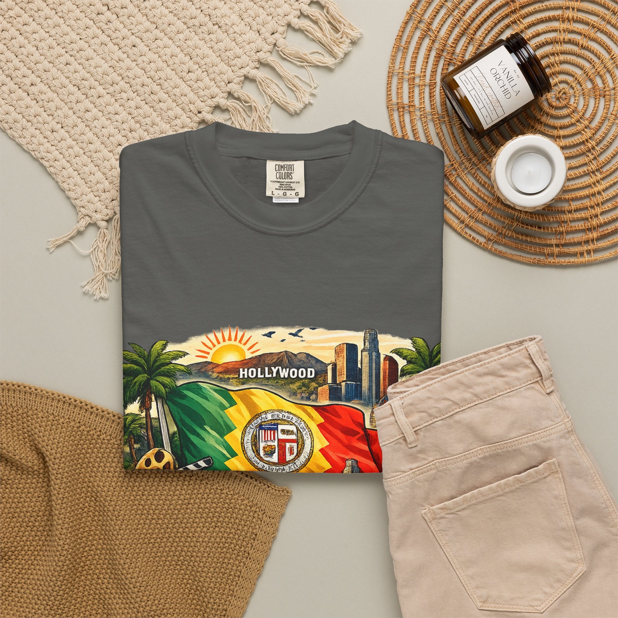 Los Angeles Vintage Graphic T-Shirt — LA Cityscape & Palm Trees Design