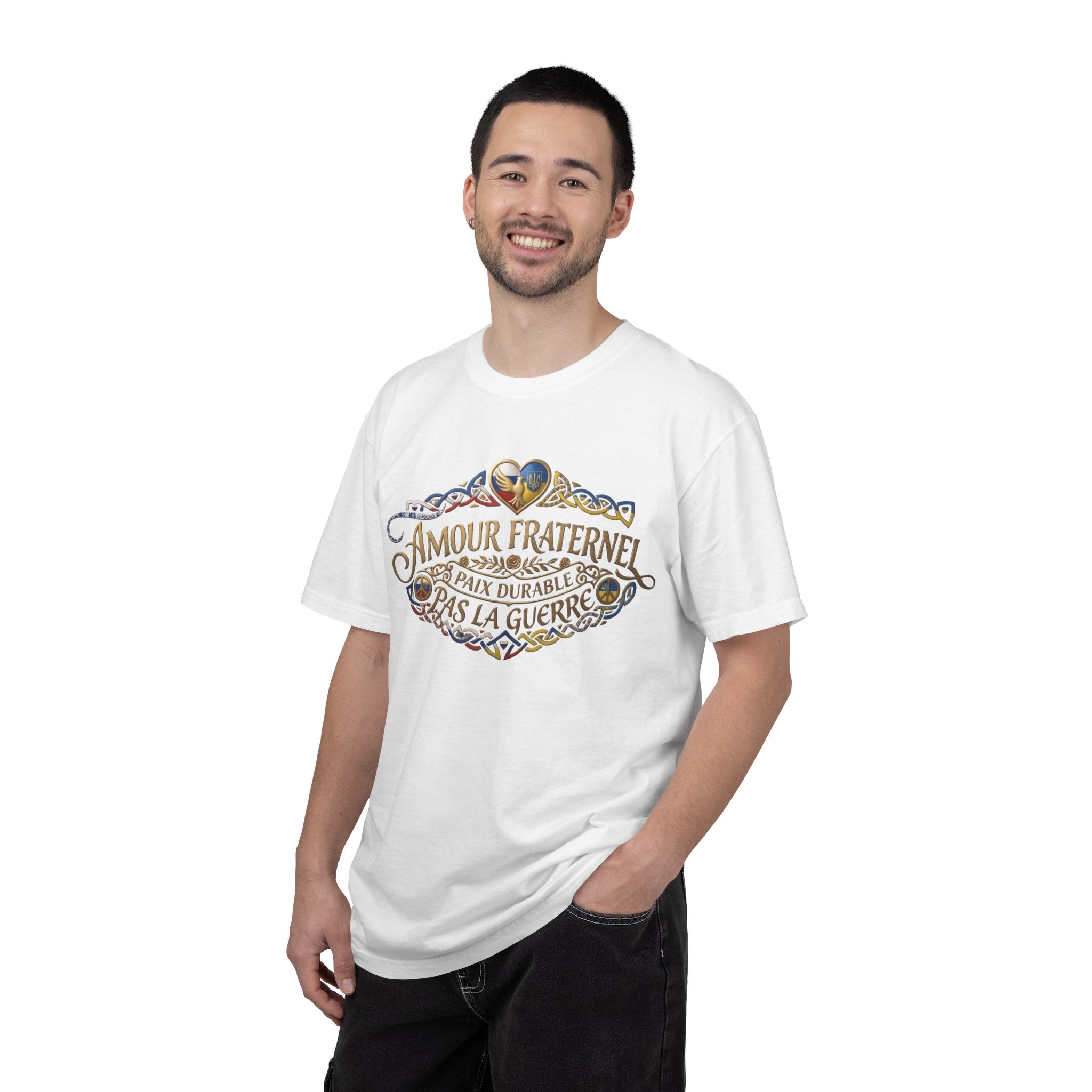 T-Shirt — Amour Fraternel "Paix Durable Pas La Guerre" Vintage Heart Peace Design