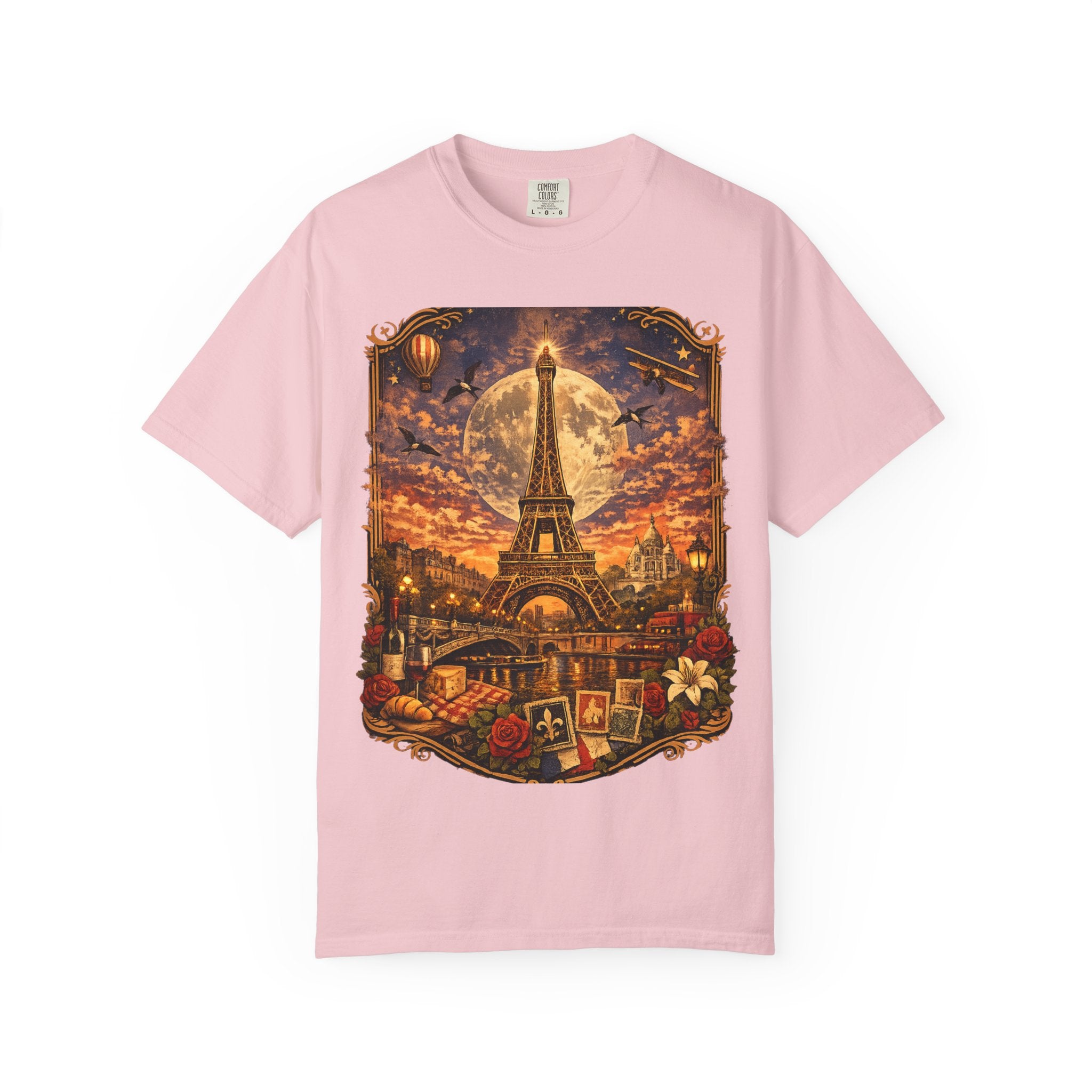 Eiffel Tower Paris Vintage Travel T-Shirt — Moonlit Scenic Souvenir Tee