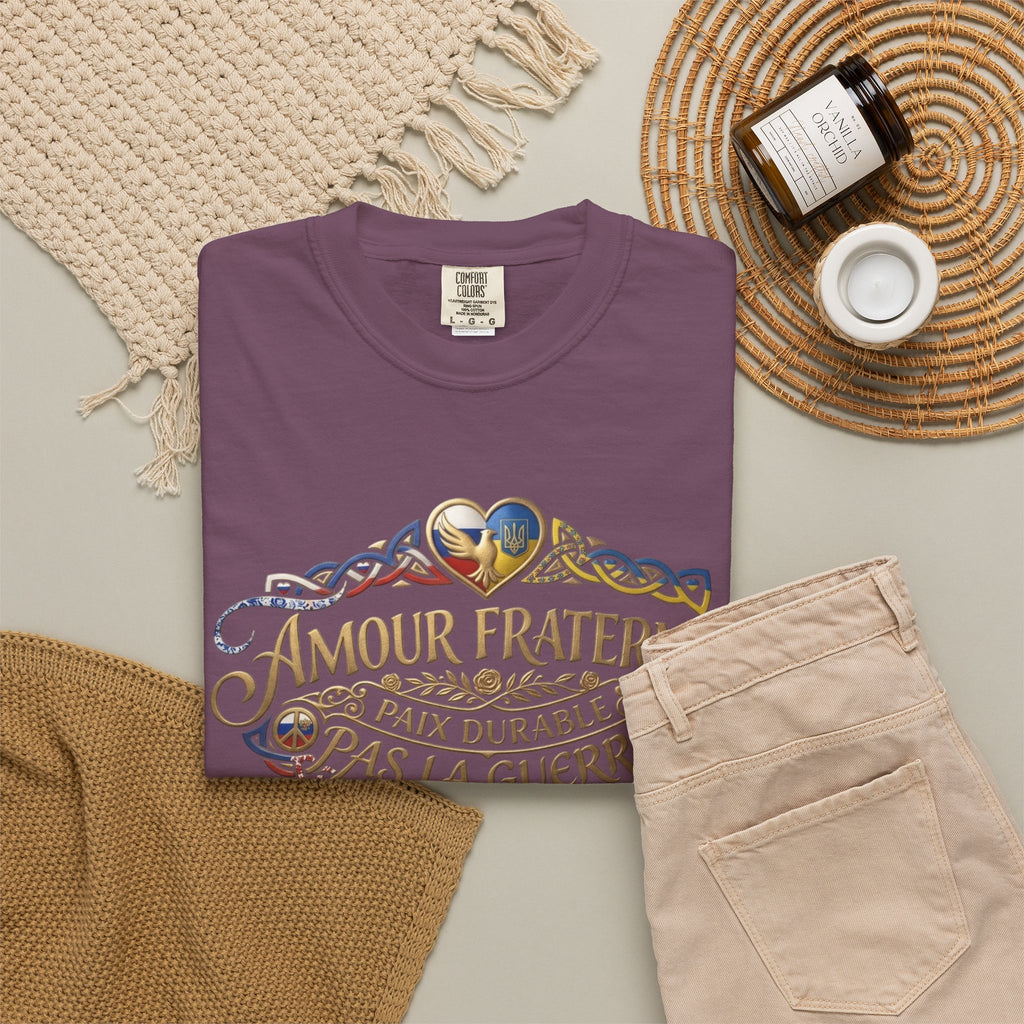 T-Shirt — Amour Fraternel "Paix Durable Pas La Guerre" Vintage Heart Peace Design