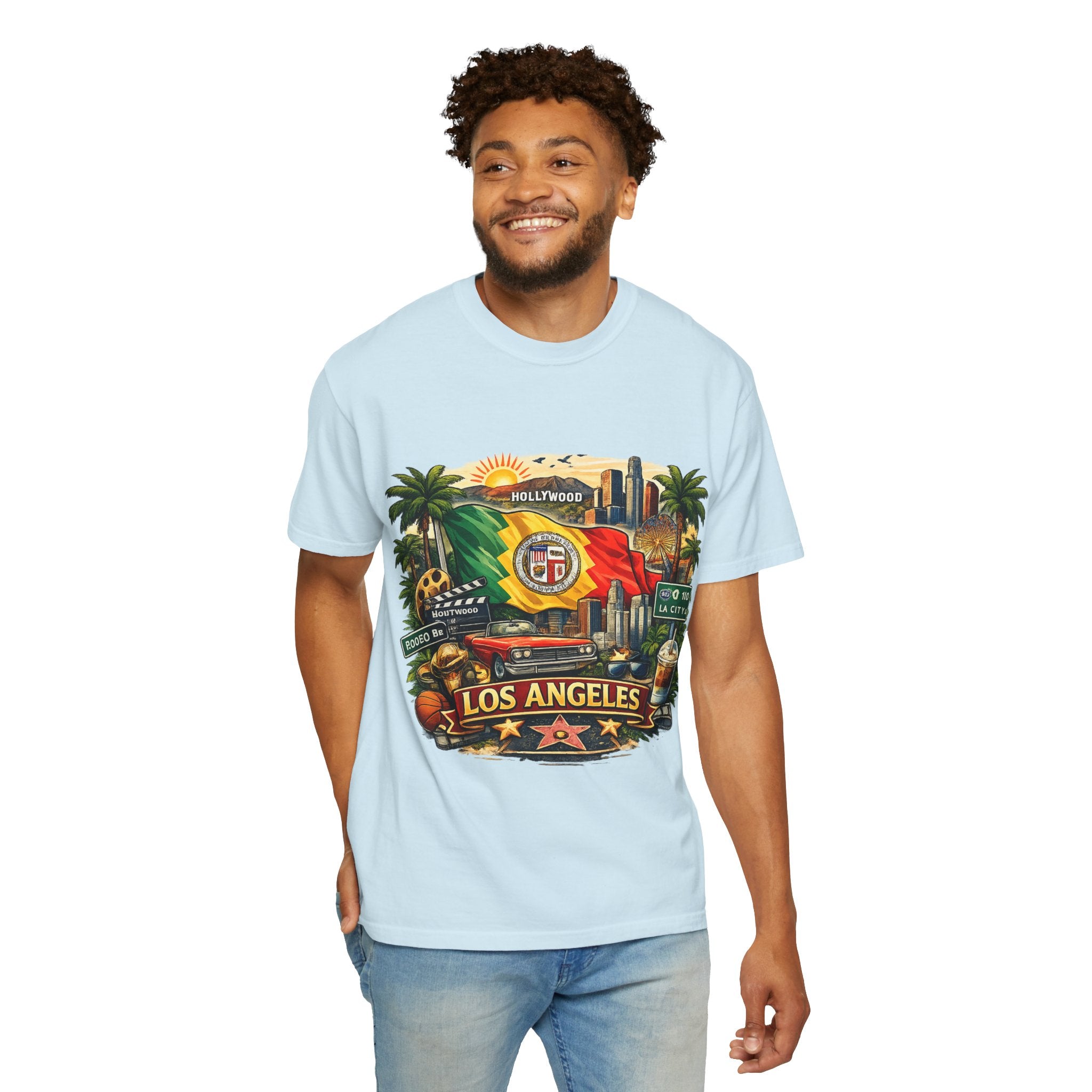 Los Angeles Vintage Graphic T-Shirt — LA Cityscape & Palm Trees Design