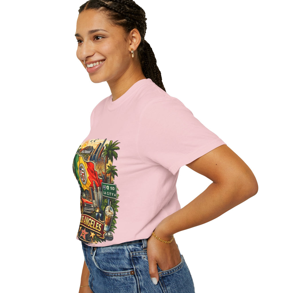 Los Angeles Vintage Graphic T-Shirt — LA Cityscape & Palm Trees Design