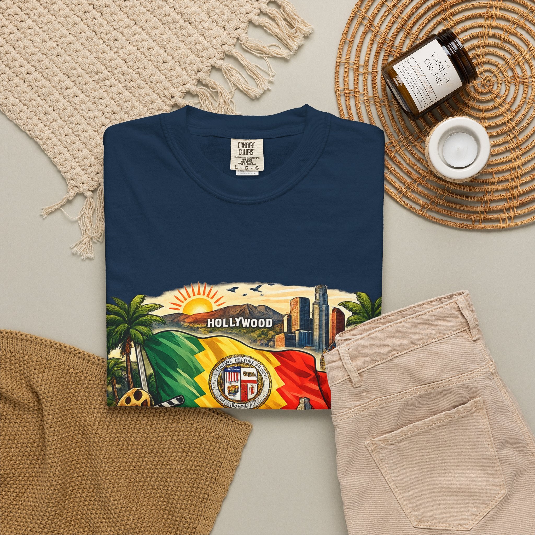 Los Angeles Vintage Graphic T-Shirt — LA Cityscape & Palm Trees Design