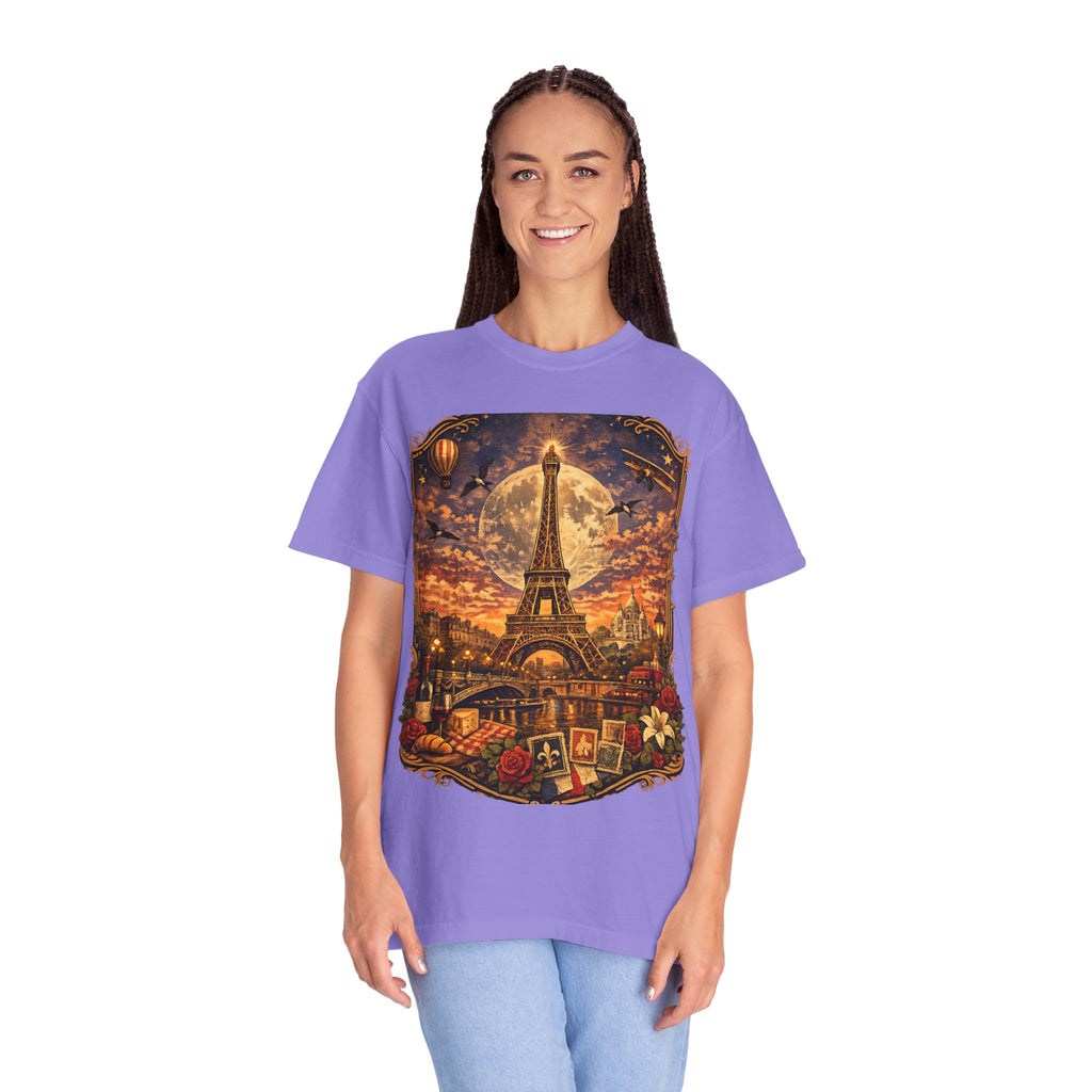 Eiffel Tower Paris Vintage Travel T-Shirt — Moonlit Scenic Souvenir Tee