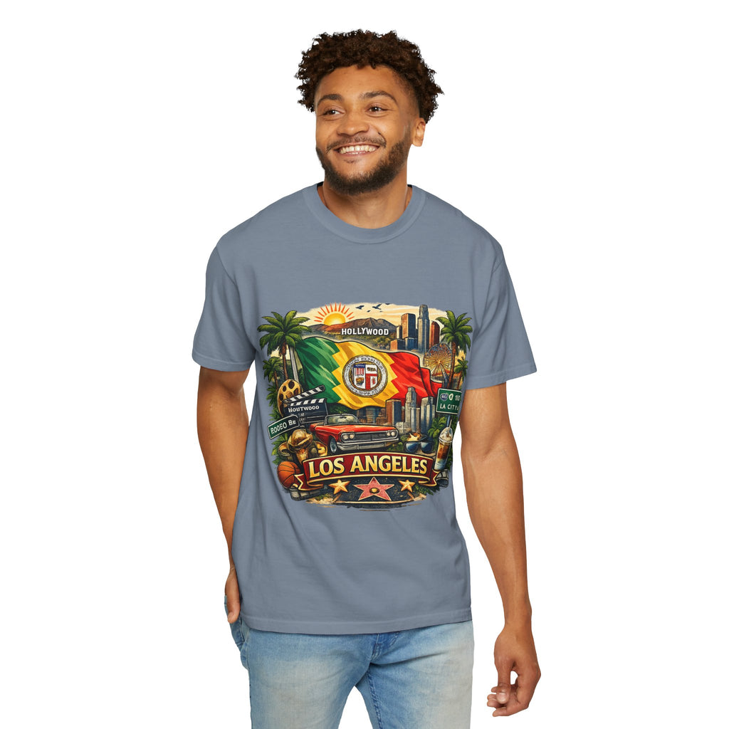 Los Angeles Vintage Graphic T-Shirt — LA Cityscape & Palm Trees Design