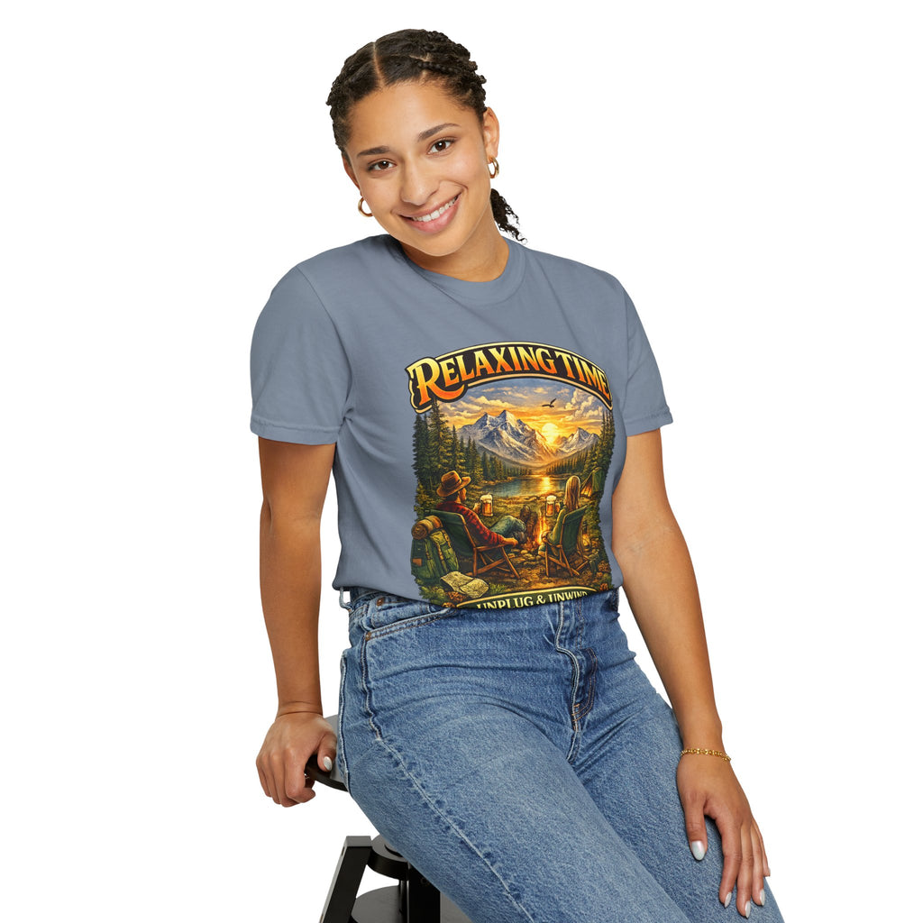 Relaxing Time T-Shirt — "Unplug & Unwind" Camping Graphic Tee