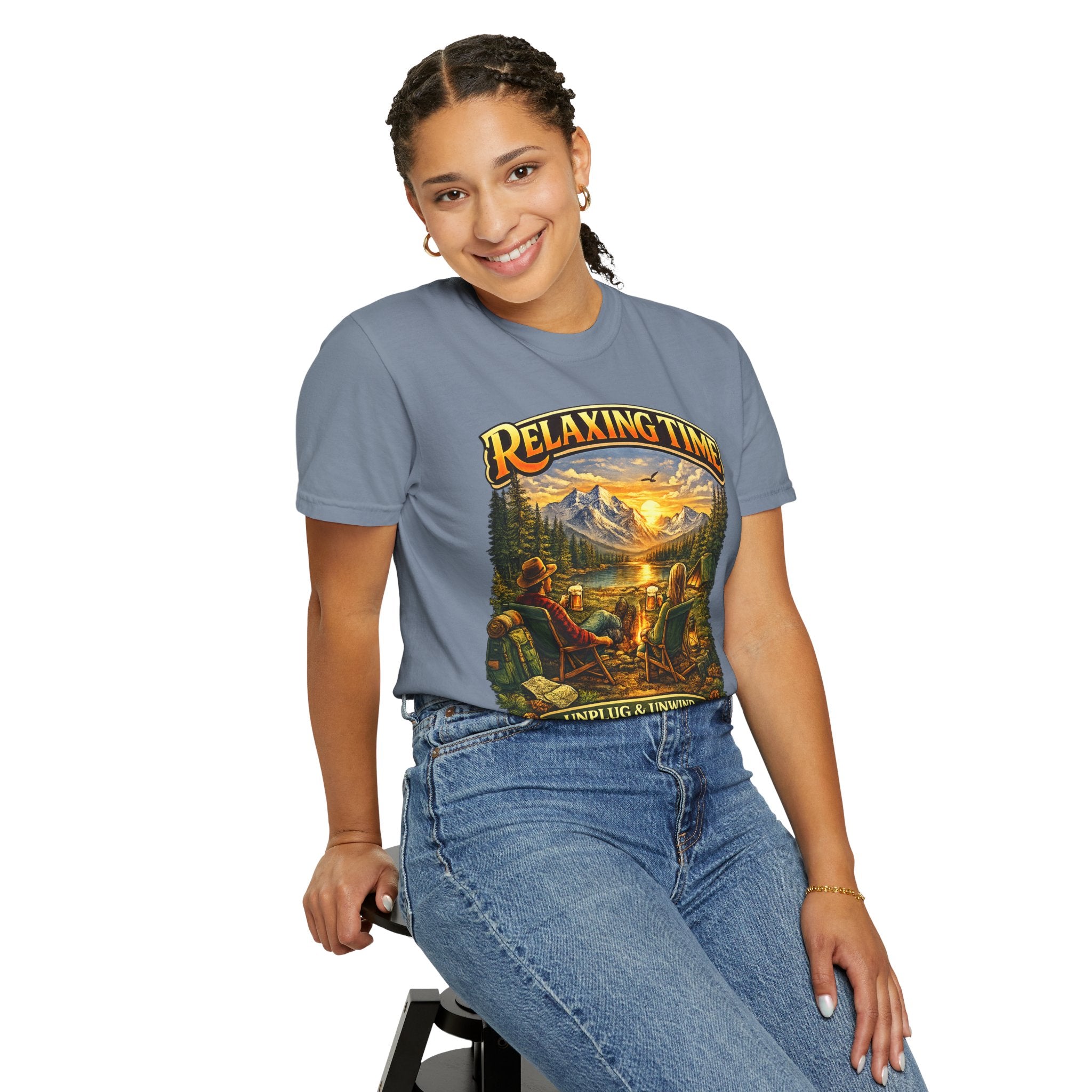 Relaxing Time T-Shirt — "Unplug & Unwind" Camping Graphic Tee