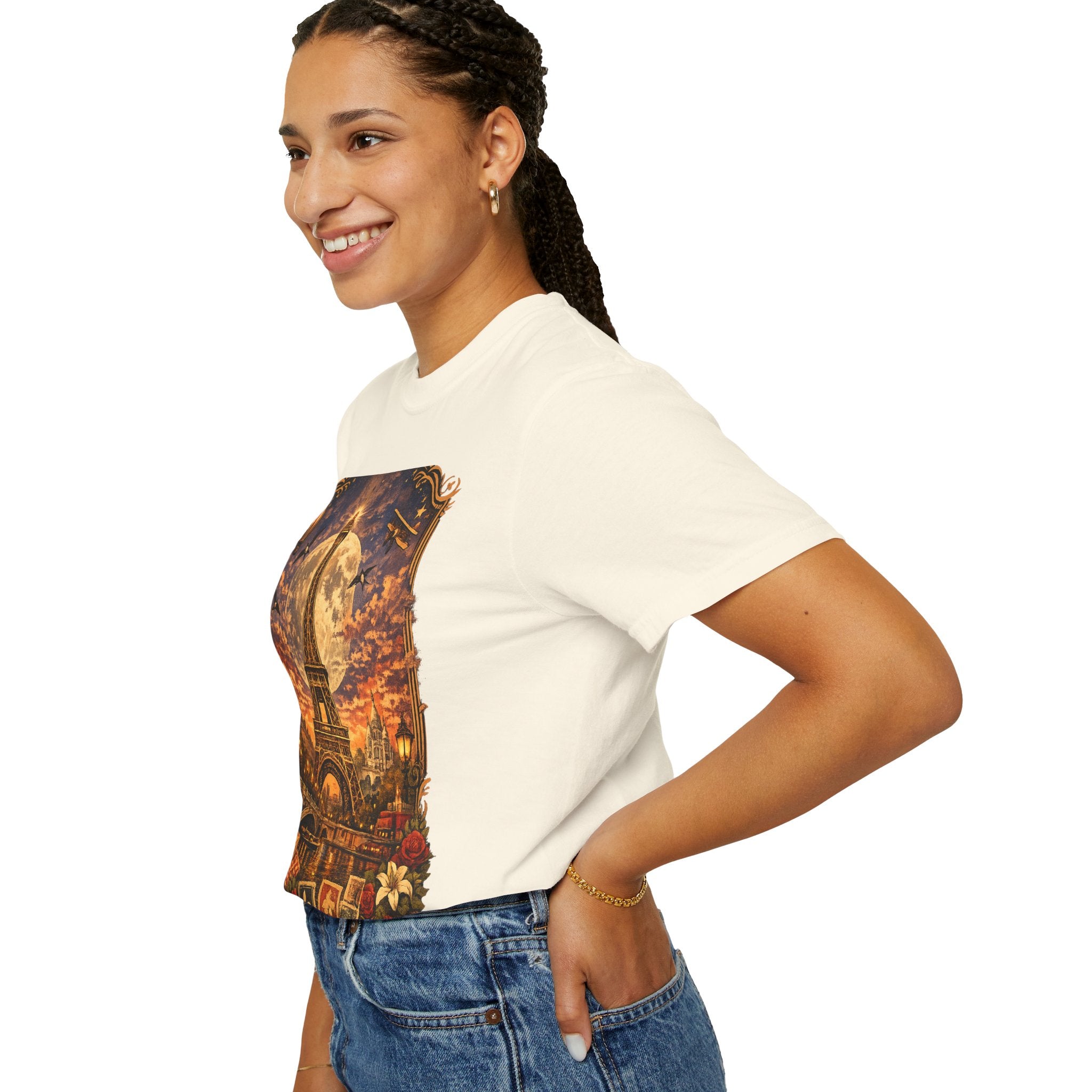 Eiffel Tower Paris Vintage Travel T-Shirt — Moonlit Scenic Souvenir Tee